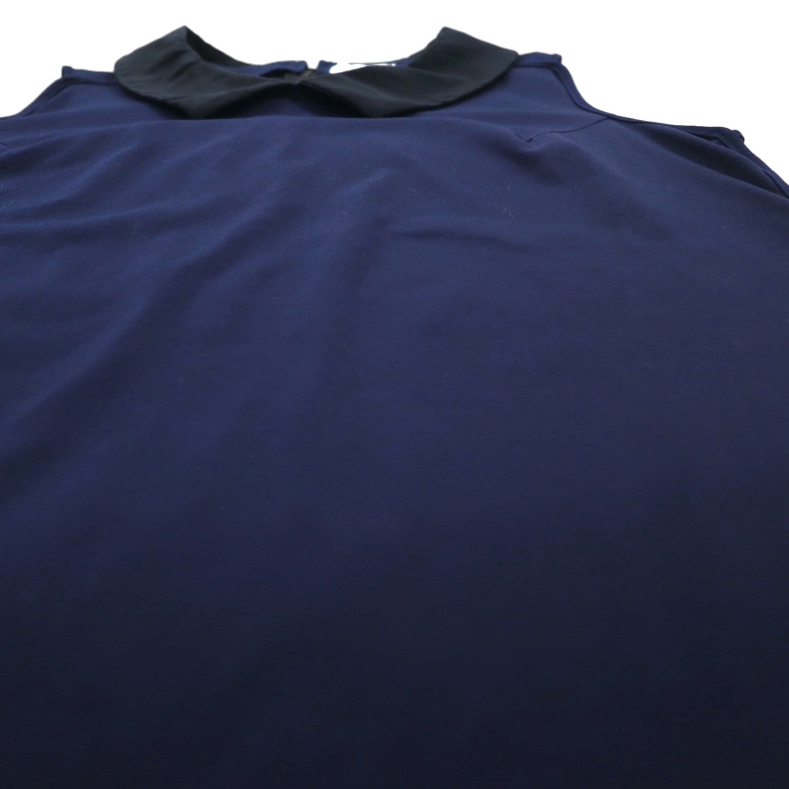 MIHARA YASUHIRO Blusa smanicata con colletto, taglia L, blu navy, cotone, elasticizzata, Made in Japan
