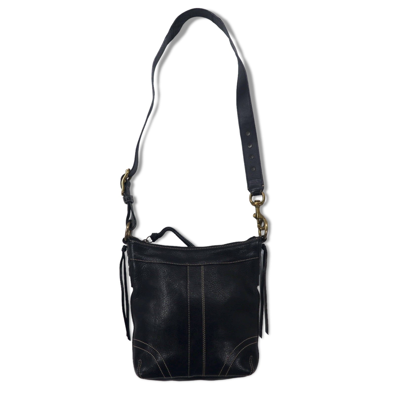 COACH Borsa a tracolla in pelle Duffle nera con cuciture 10398