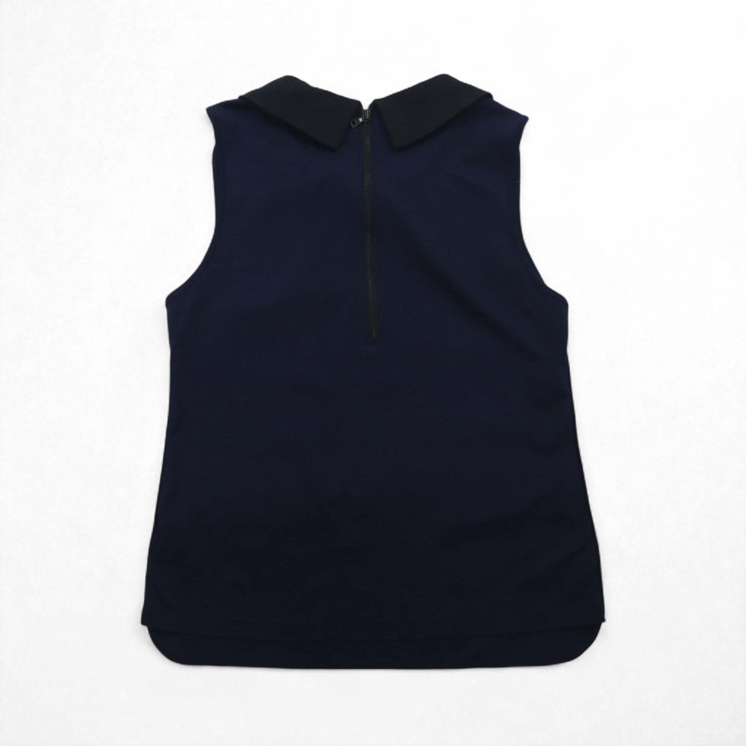 MIHARA YASUHIRO Blusa smanicata con colletto, taglia L, blu navy, cotone, elasticizzata, Made in Japan