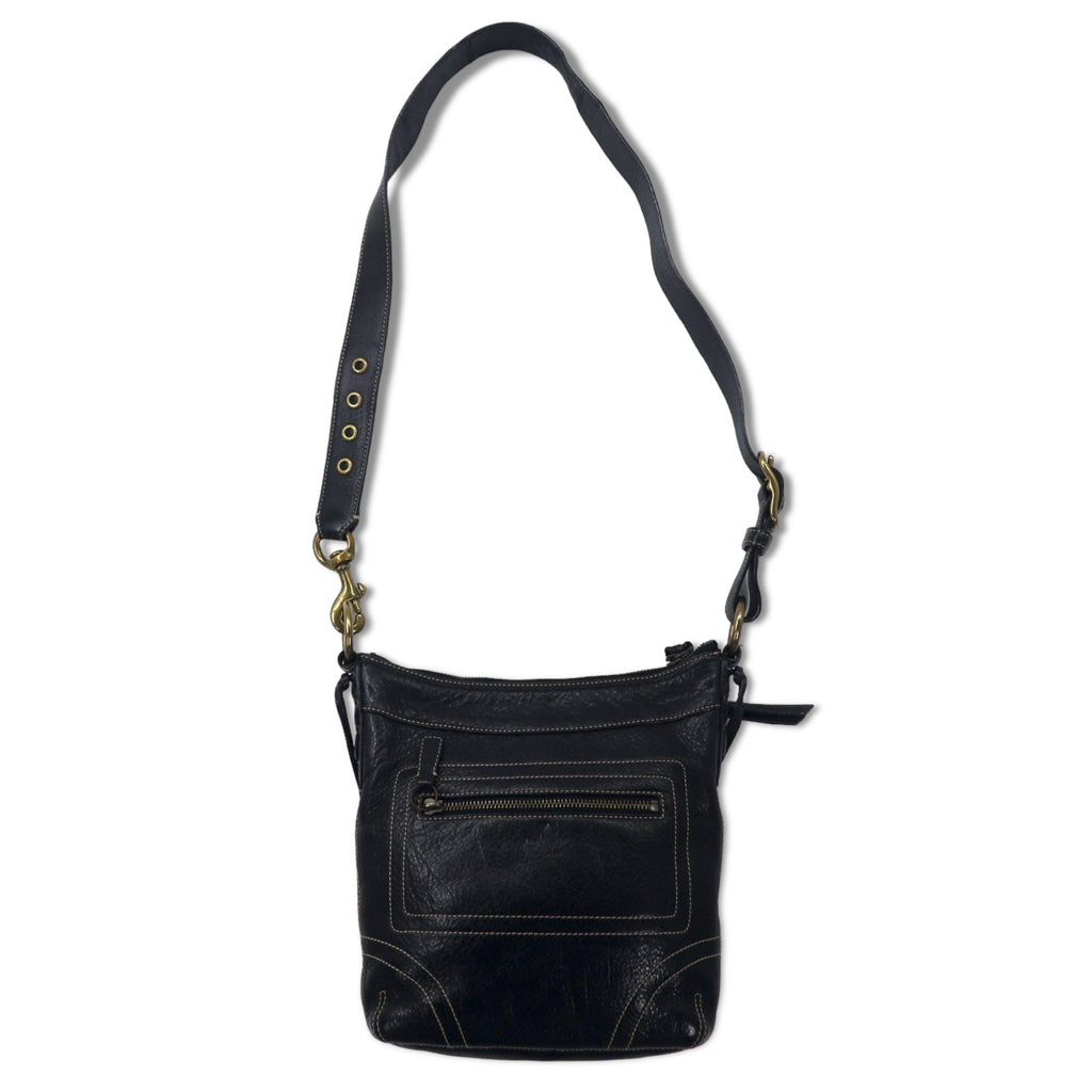 COACH Borsa a tracolla in pelle Duffle nera con cuciture 10398