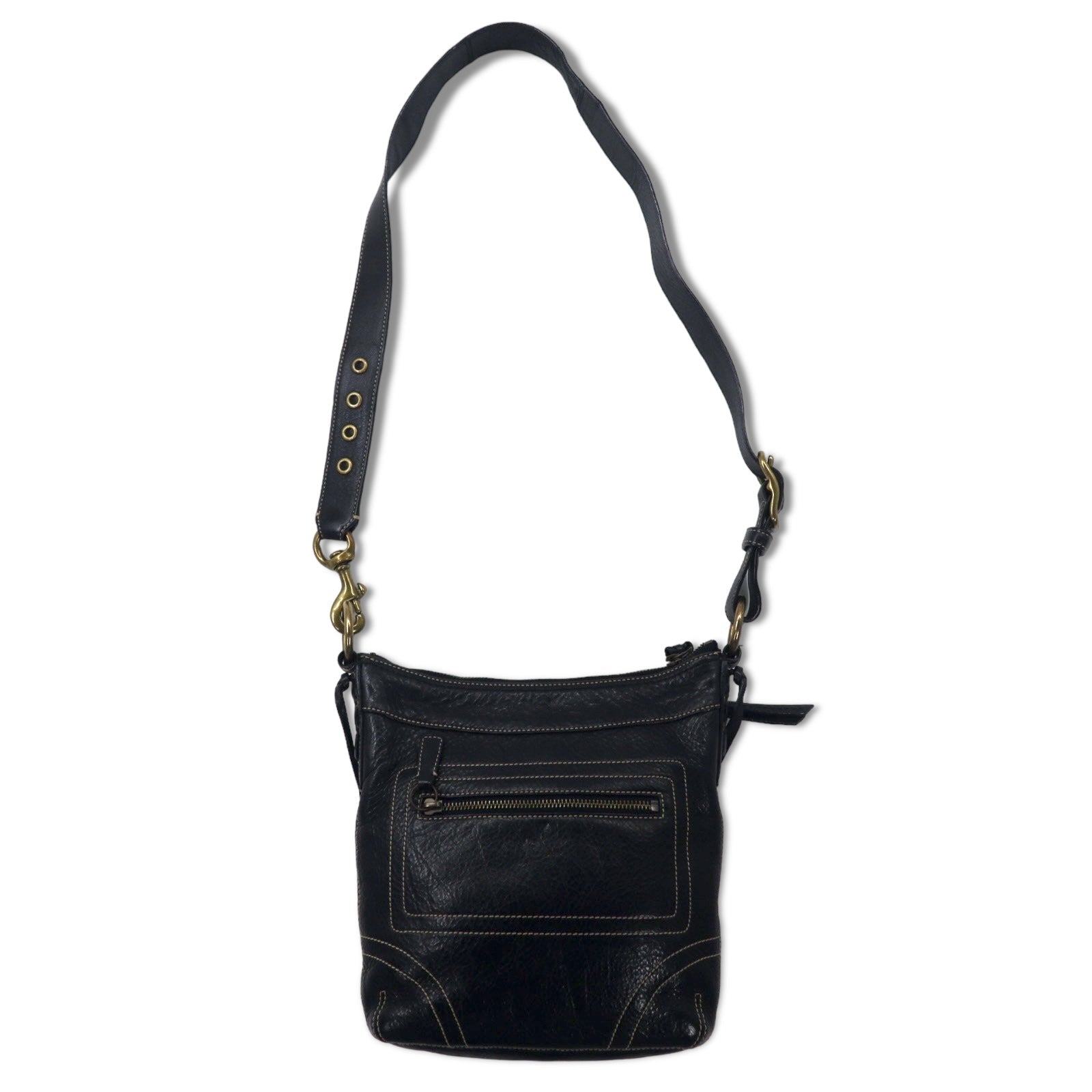 COACH ダッフル レザー クロスボディ ショルダーバッグ ブラック ステッチ 10398