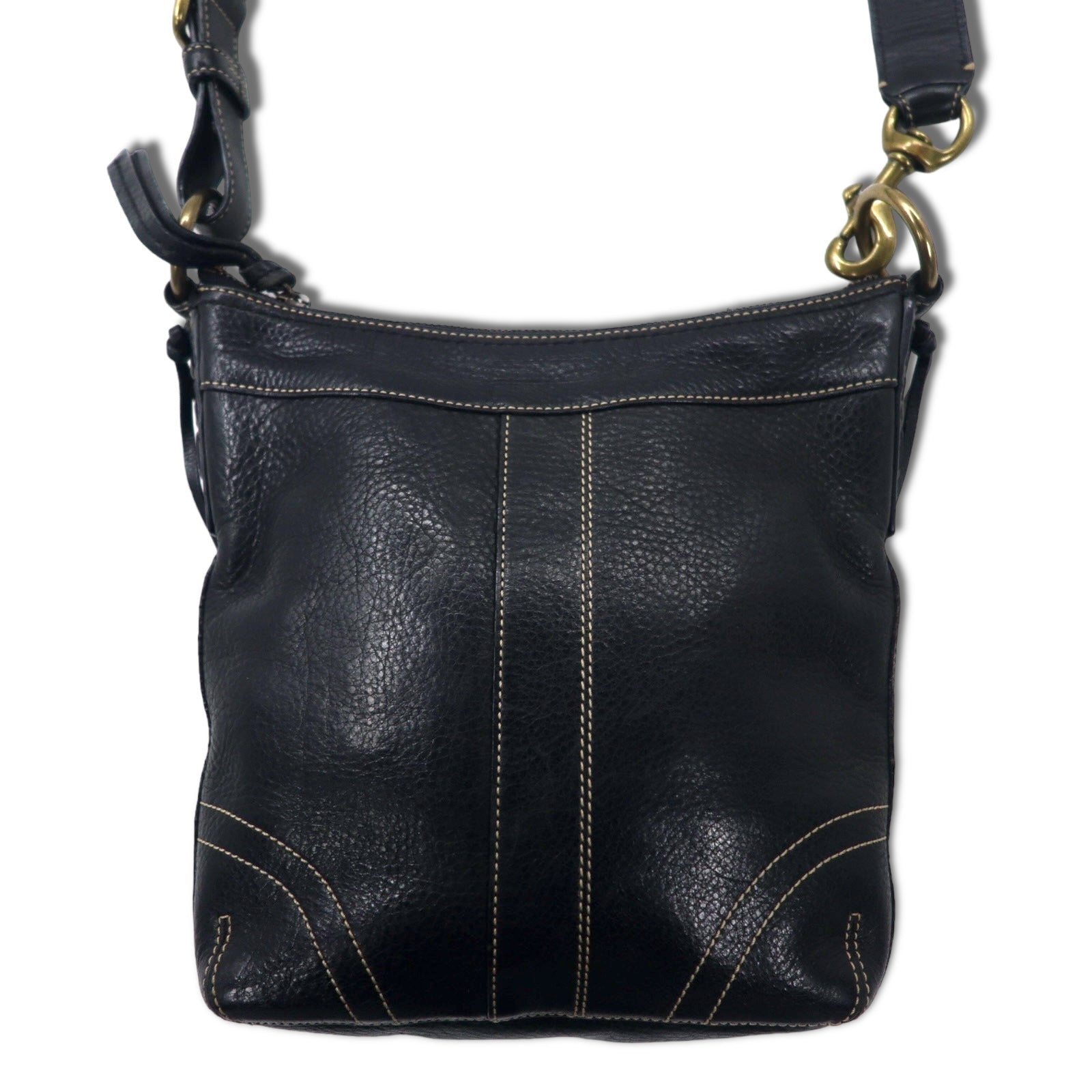 COACH Borsa a tracolla in pelle Duffle nera con cuciture 10398