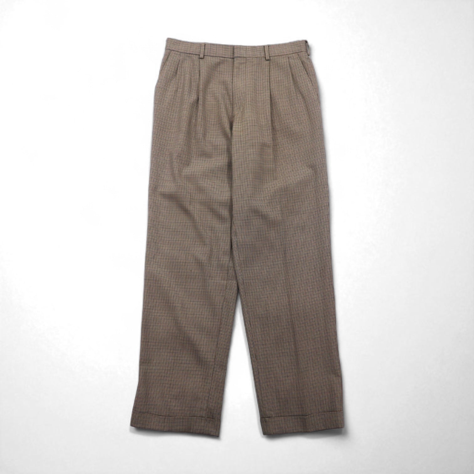LANDS' END Pantalone largo 2 pieghe M Marrone Principe di Galles Lana