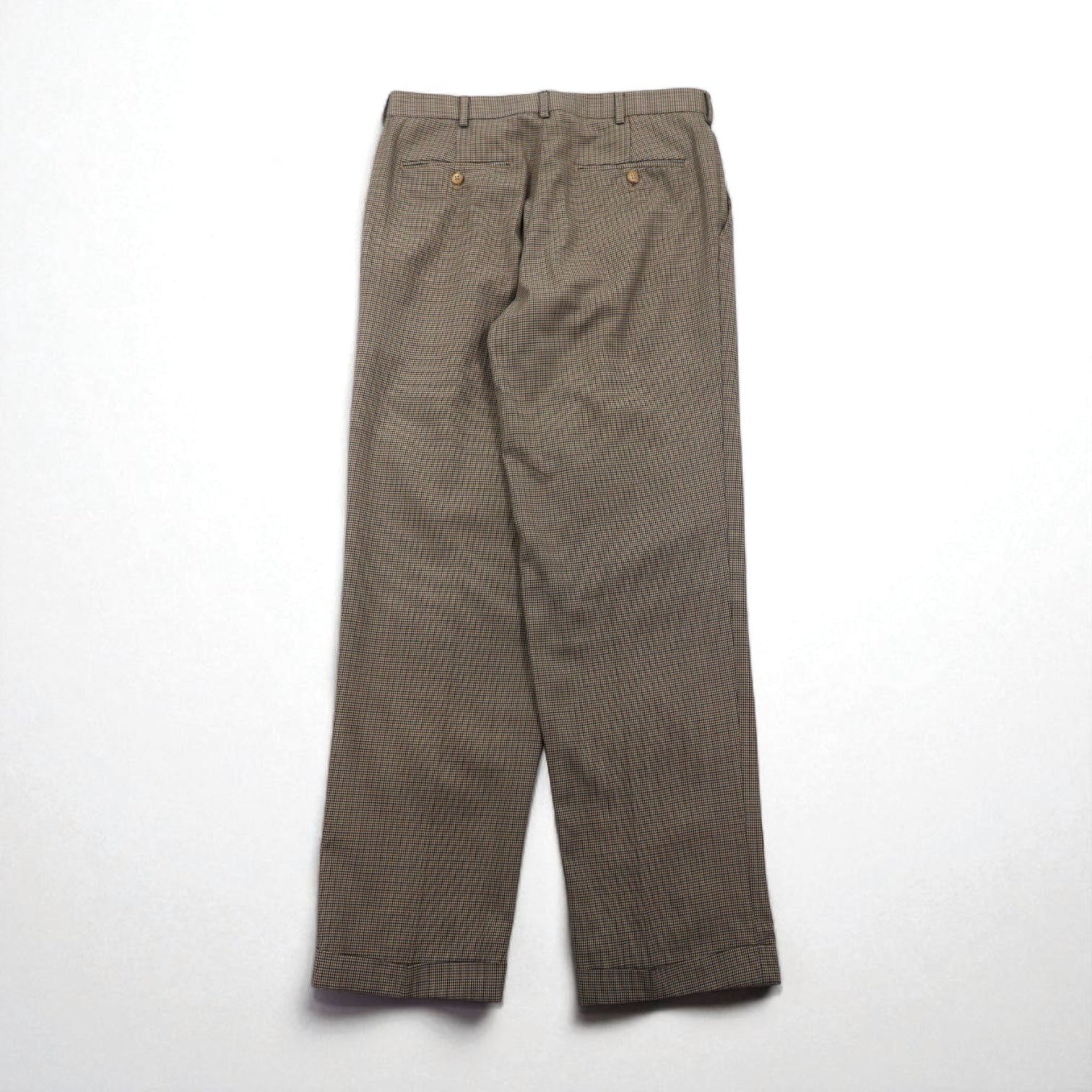 LANDS' END Pantalone largo 2 pieghe M Marrone Principe di Galles Lana