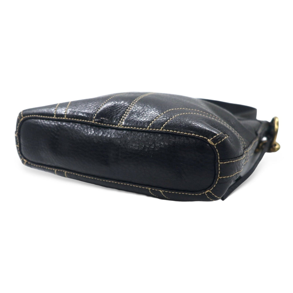 COACH Borsa a tracolla in pelle Duffle nera con cuciture 10398