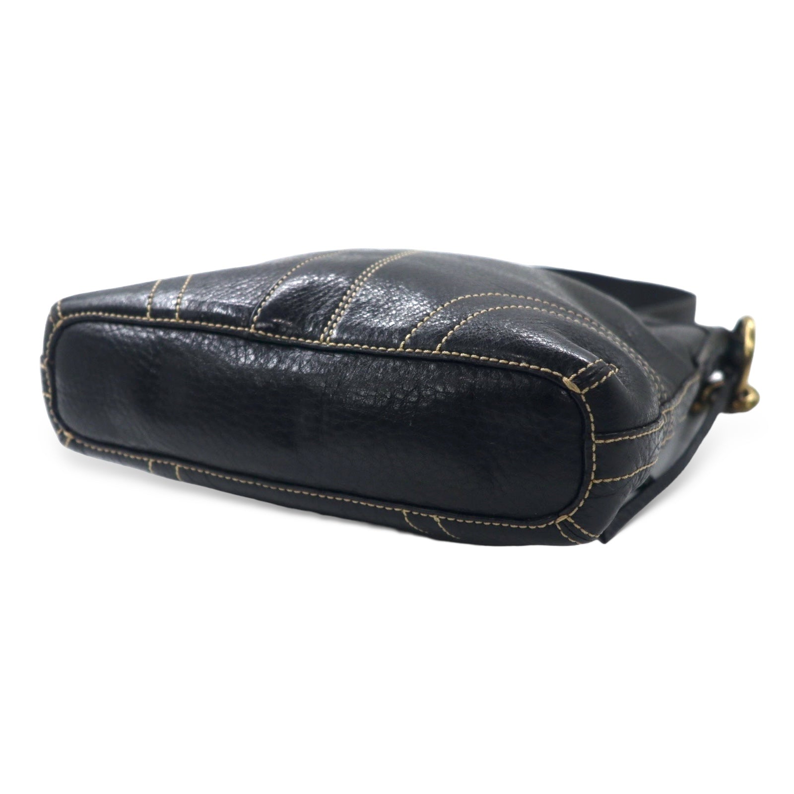 COACH Borsa a tracolla in pelle Duffle nera con cuciture 10398