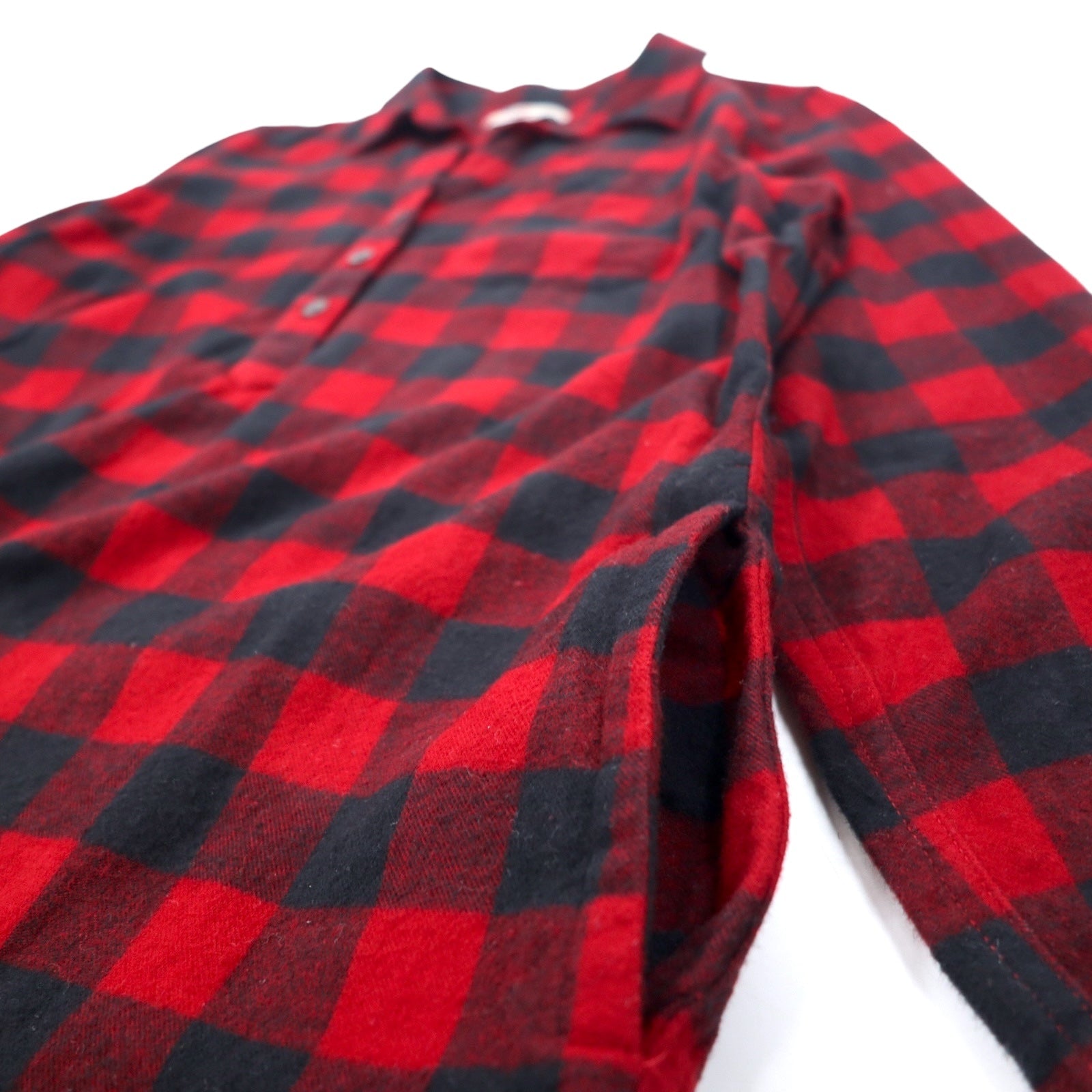 L.L.Bean Abito a camicia in flanella relaxed fit S rosso nero cotone prodotto in Sri Lanka