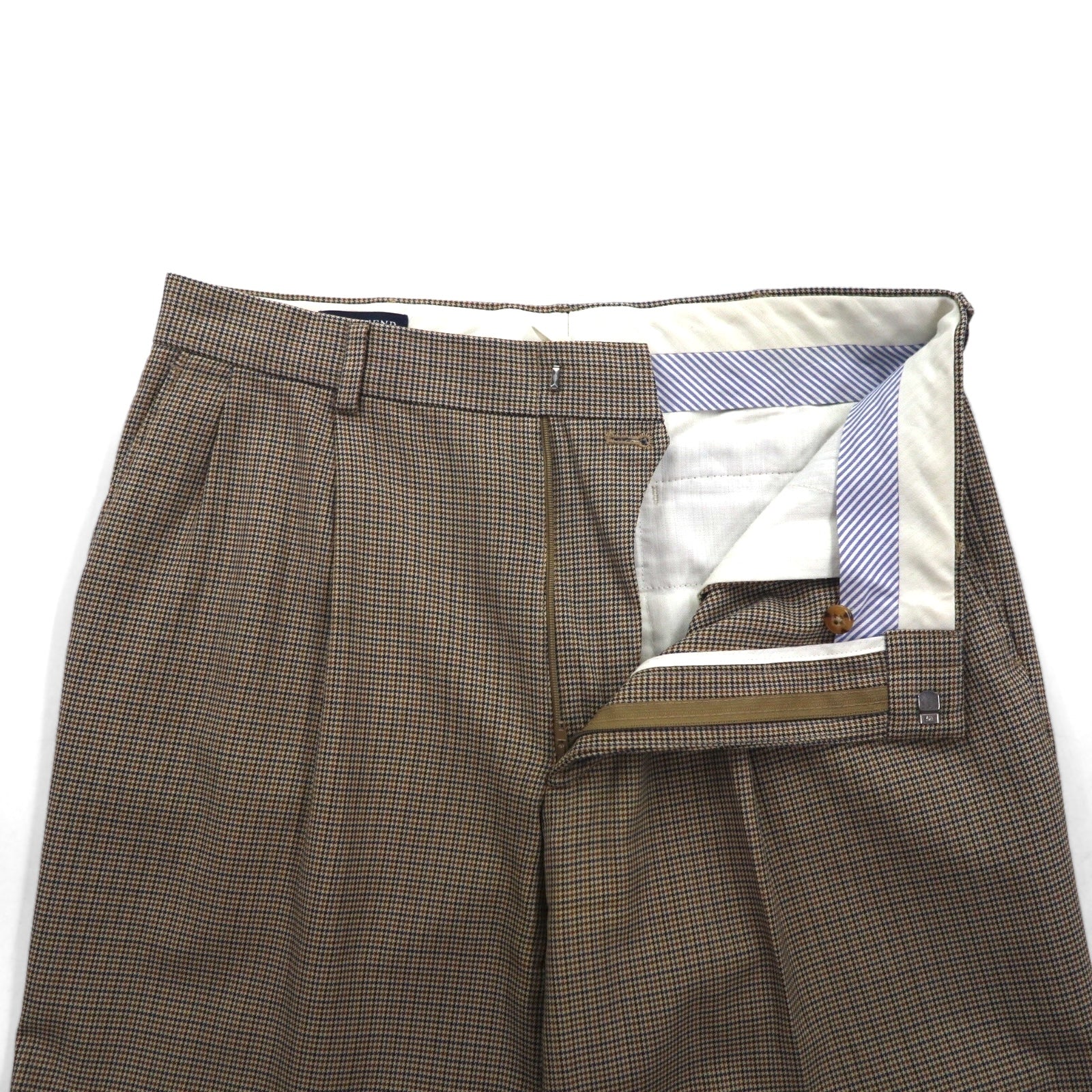 LANDS' END Pantalone largo 2 pieghe M Marrone Principe di Galles Lana