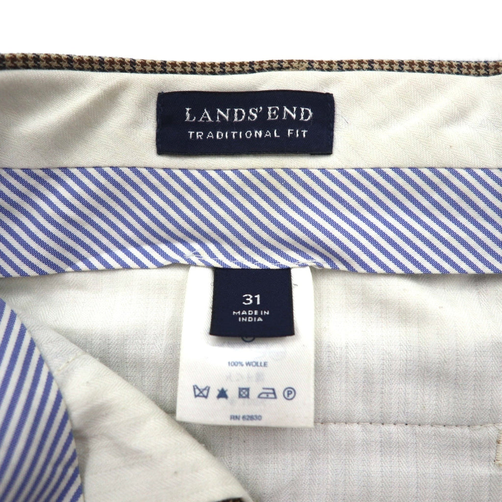LANDS' END Pantalone largo 2 pieghe M Marrone Principe di Galles Lana