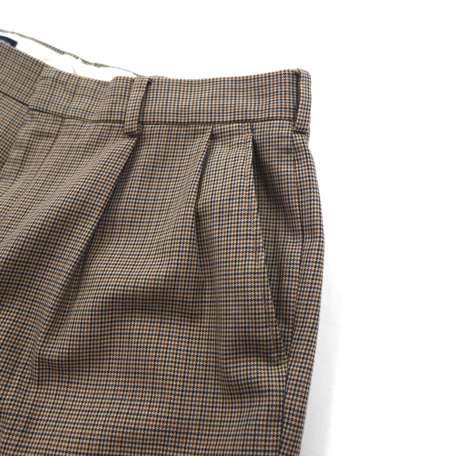 LANDS' END Pantalone largo 2 pieghe M Marrone Principe di Galles Lana