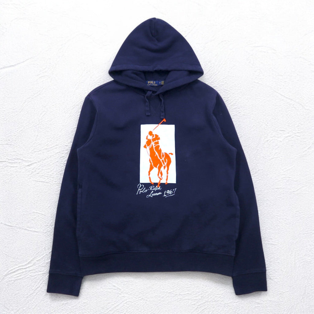 POLO RALPH LAUREN felpa con cappuccio pullover stampa pony taglia M blu navy, interno felpato, tasche laterali