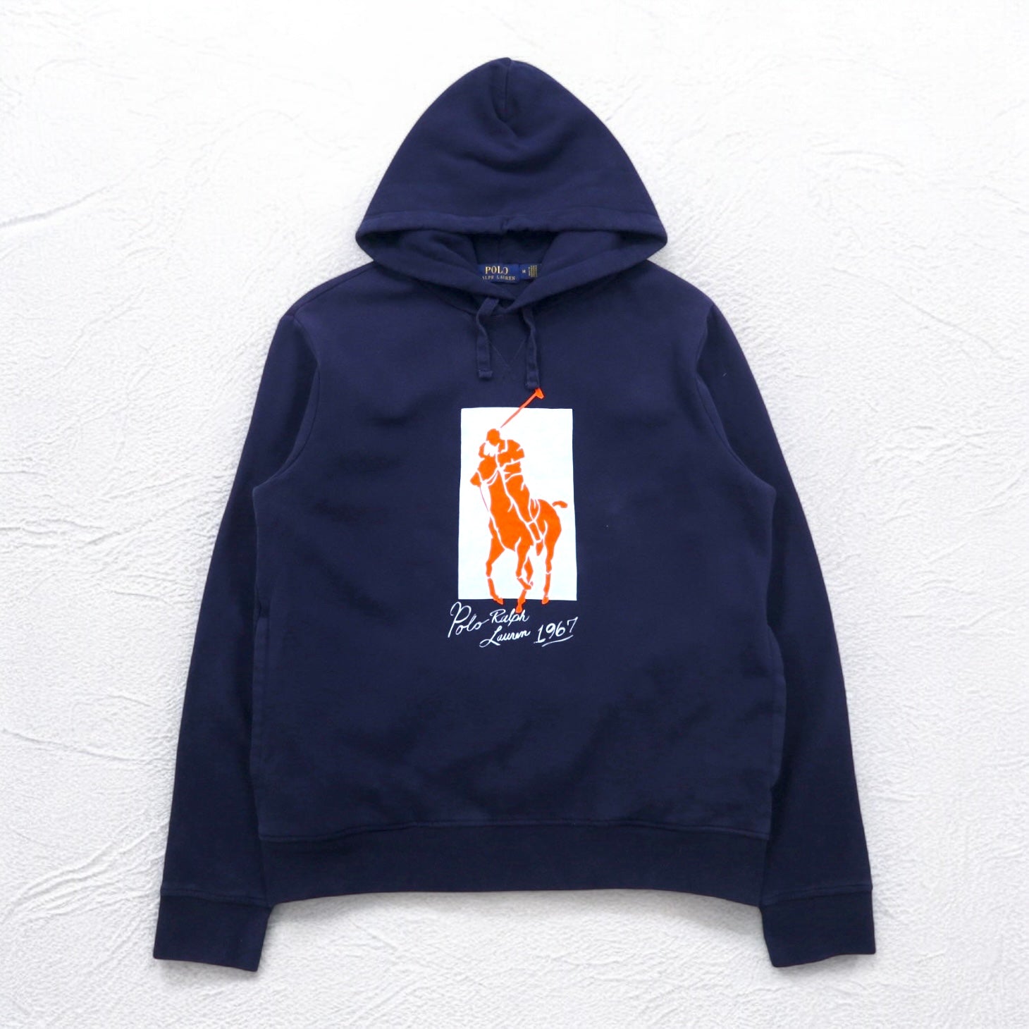 POLO RALPH LAUREN felpa con cappuccio pullover stampa pony taglia M blu navy, interno felpato, tasche laterali