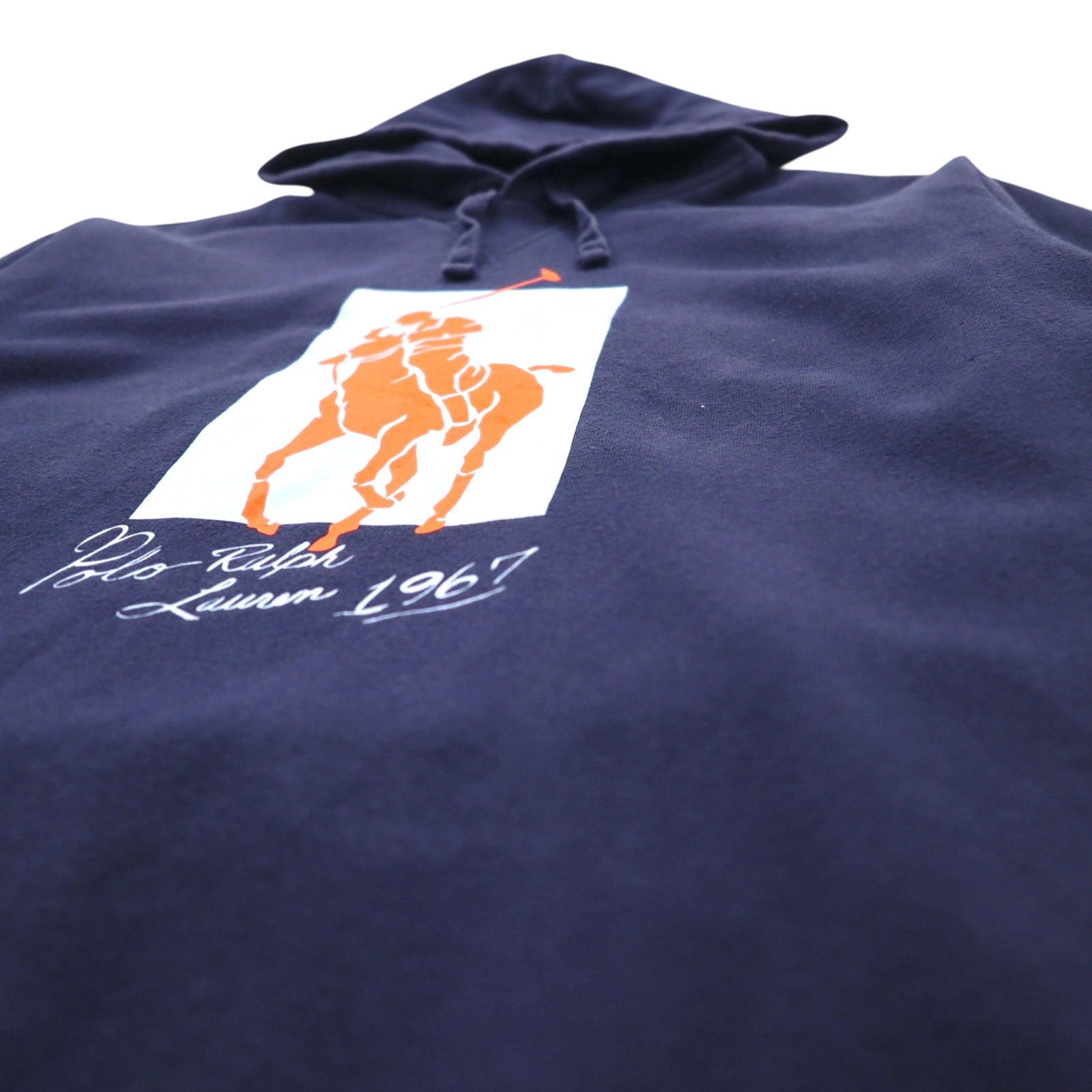 POLO RALPH LAUREN felpa con cappuccio pullover stampa pony taglia M blu navy, interno felpato, tasche laterali