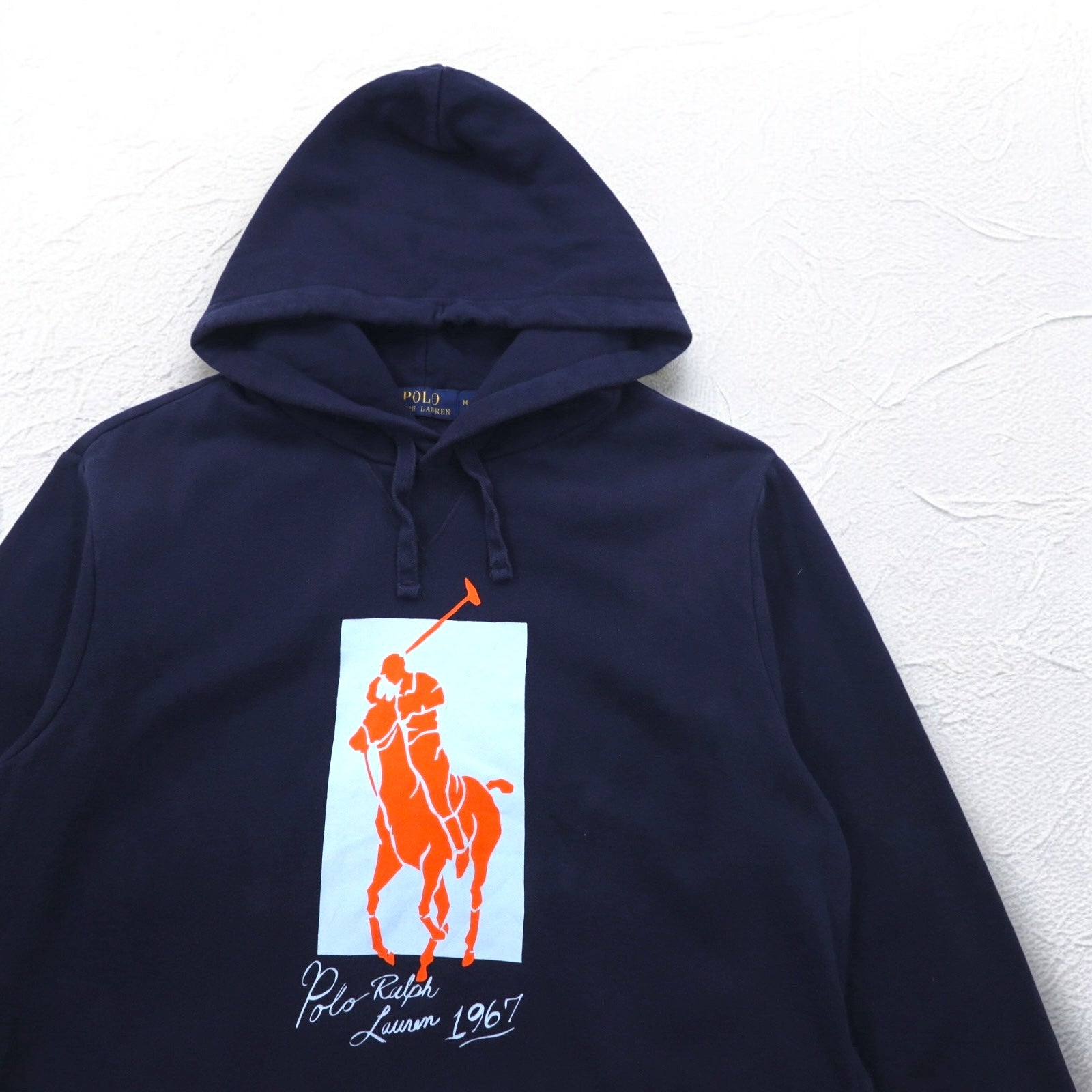 POLO RALPH LAUREN felpa con cappuccio pullover stampa pony taglia M blu navy, interno felpato, tasche laterali