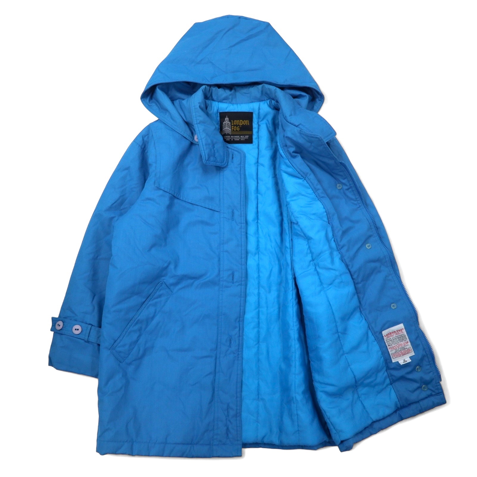 LONDON FOG Cappotto Isolante a Collo Alto 10 Blu Poliestere Imbottito con Cappuccio Removibile
