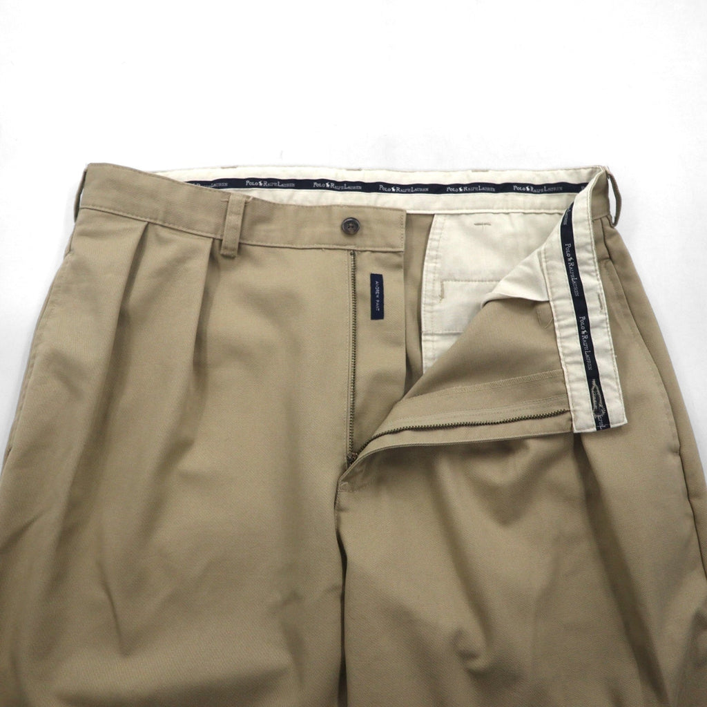 Polo Ralph Lauren 90年代 ポロチノ 2タック ワイド チノパンツ ワークパンツ L ベージュ ANDREW PANT プリーツ