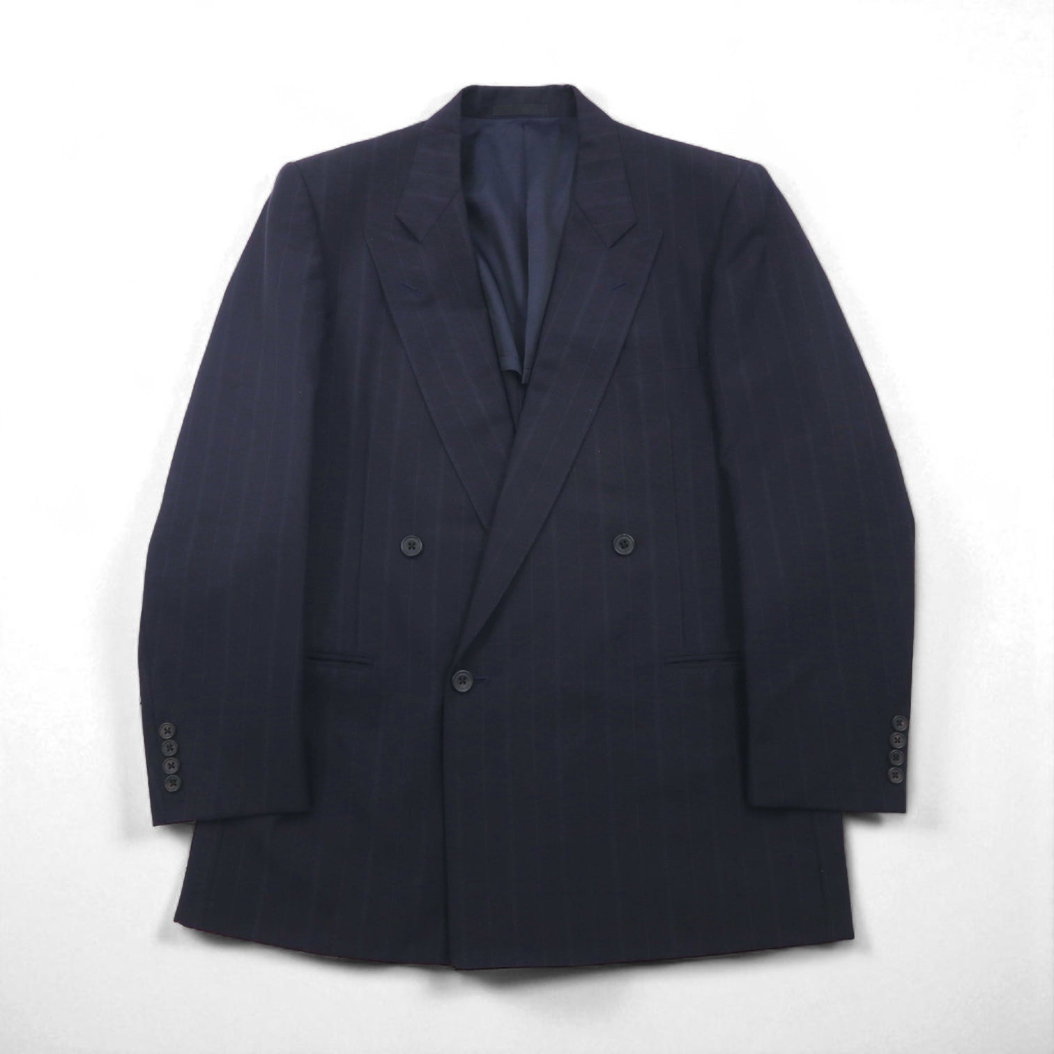 BURBERRY 日本製 ピークドラペル ダブル ブレザー セットアップ スーツ M ウール モヘア ストライプ WOOL＆MOHAIR
