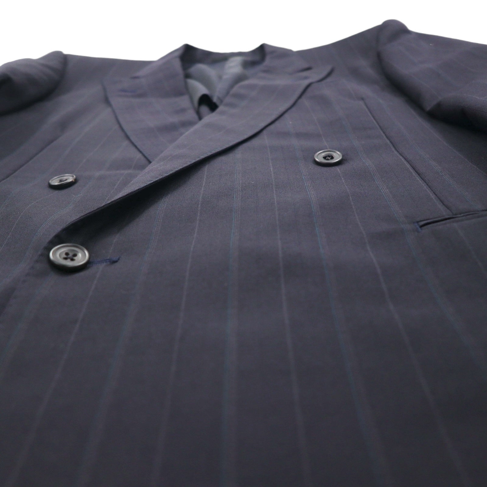 BURBERRY 日本製 ピークドラペル ダブル ブレザー セットアップ スーツ M ウール モヘア ストライプ WOOL＆MOHAIR