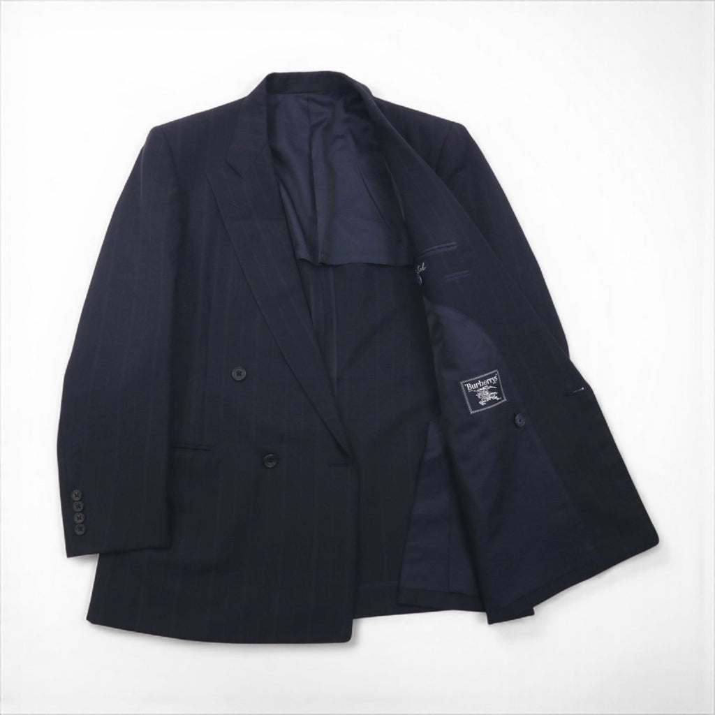 BURBERRY 日本製 ピークドラペル ダブル ブレザー セットアップ スーツ M ウール モヘア ストライプ WOOL＆MOHAIR