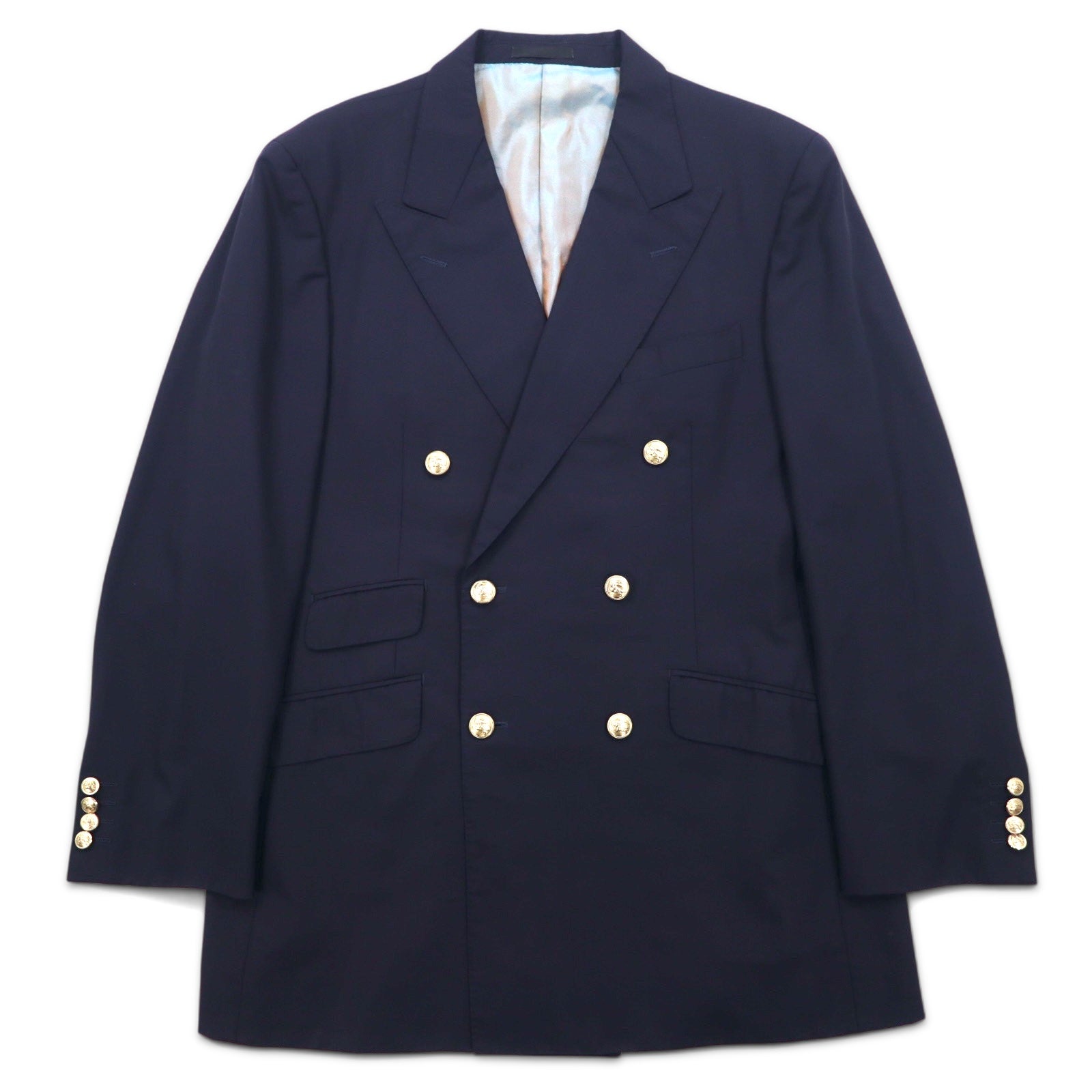 Burberry's anni '80 giacca doppiopetto blazer navy da uomo L, in gabardine di lana Super 100's, bottoni dorati, made in Japan