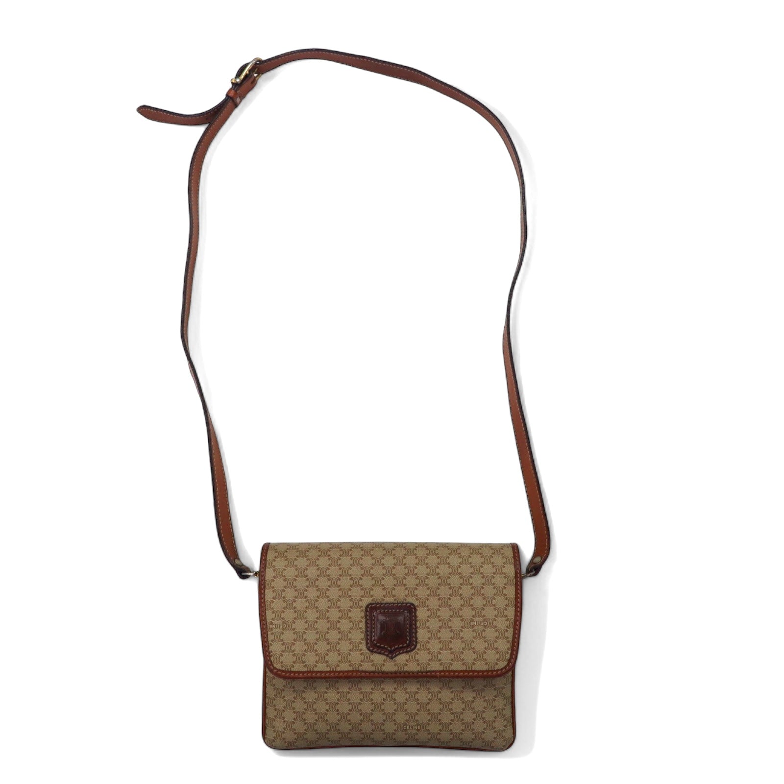 CELINE Borsa a tracolla Old Macadam marrone PVC pelle cerniera riri M08 Made in Italy