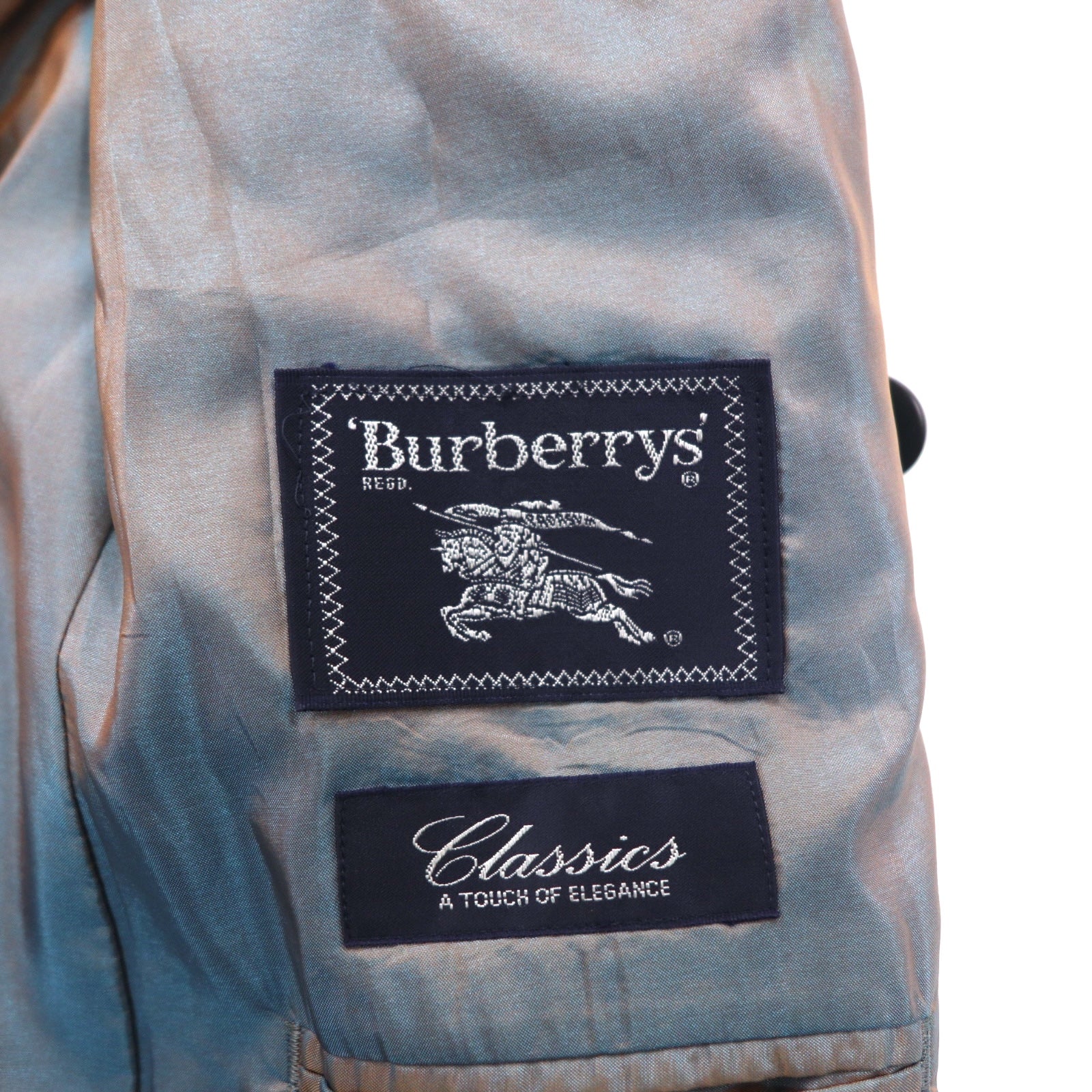 Burberry's anni '80 giacca doppiopetto blazer navy da uomo L, in gabardine di lana Super 100's, bottoni dorati, made in Japan