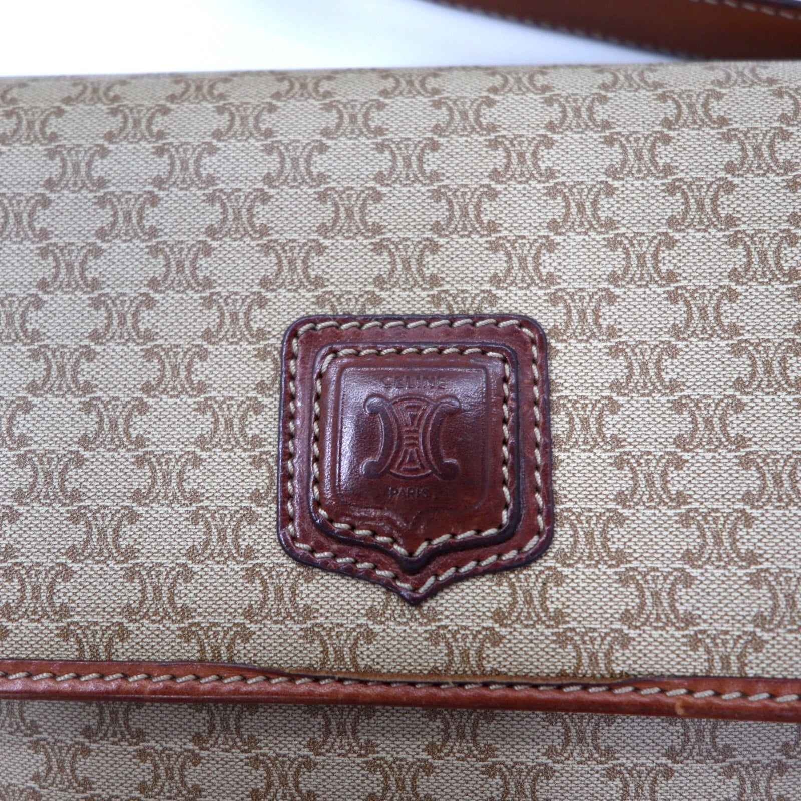 CELINE Borsa a tracolla Old Macadam marrone PVC pelle cerniera riri M08 Made in Italy