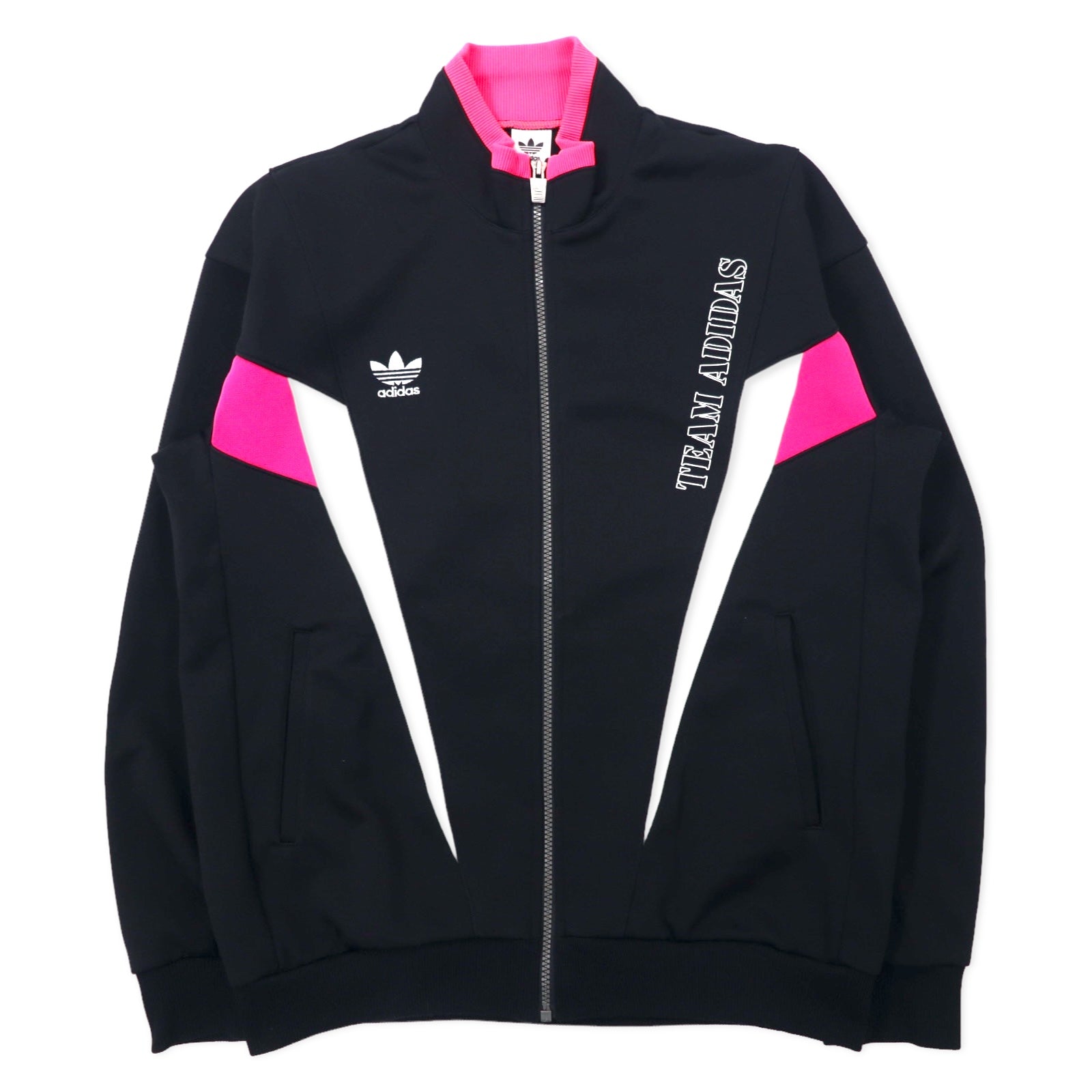 adidas anni '90, maglia da tuta Descente, taglia XO, nera, poliestere, logo trifoglio, made in Japan