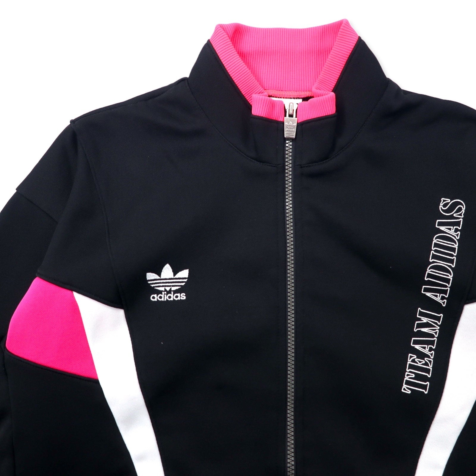 adidas anni '90, maglia da tuta Descente, taglia XO, nera, poliestere, logo trifoglio, made in Japan