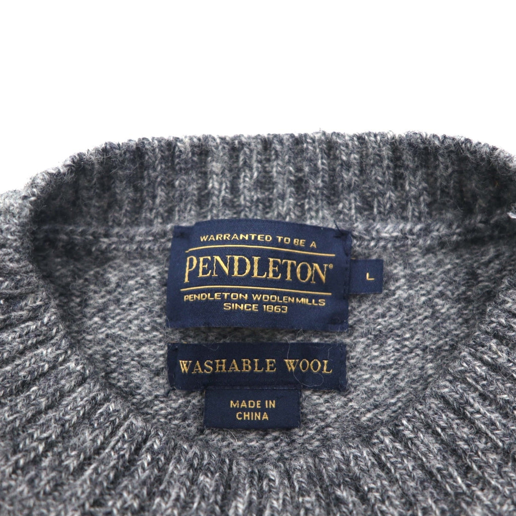 PENDLETON シェットランドウール クルーネック ニット セーター L グレー SHETLAND WASHABLE WOOL AF632-61322
