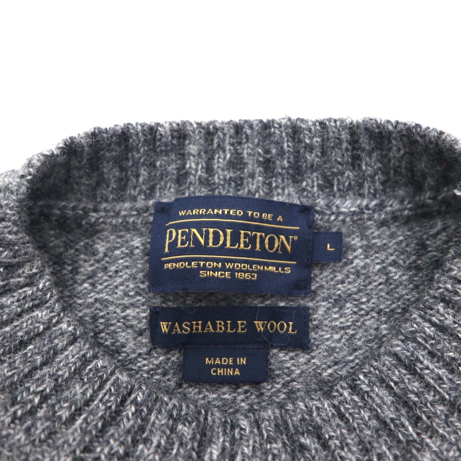 PENDLETON シェットランドウール クルーネック ニット セーター L グレー SHETLAND WASHABLE WOOL AF632-61322
