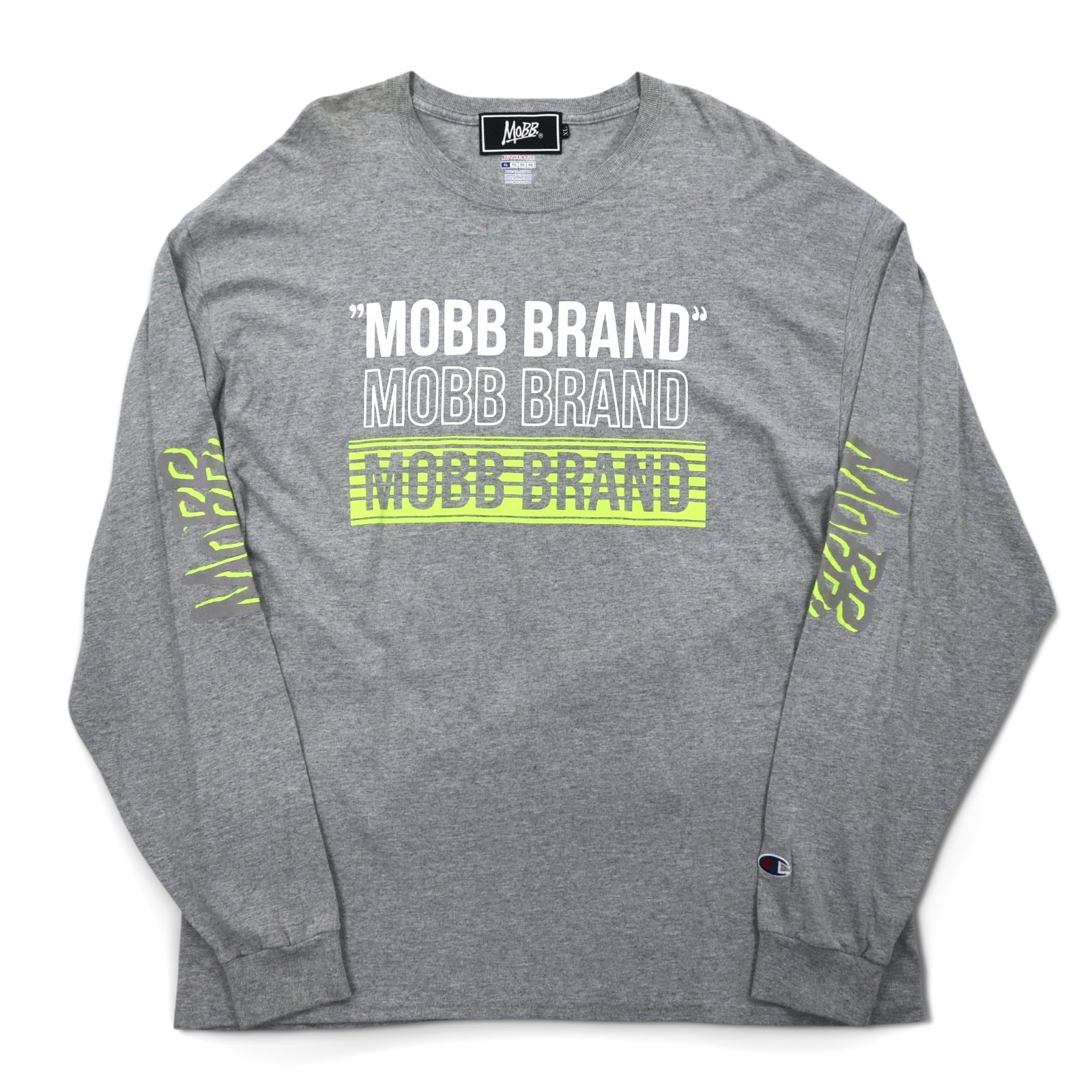 MOBB. × Champion T-shirt a maniche lunghe XL grigio stampa sulle maniche Made in El Salvador