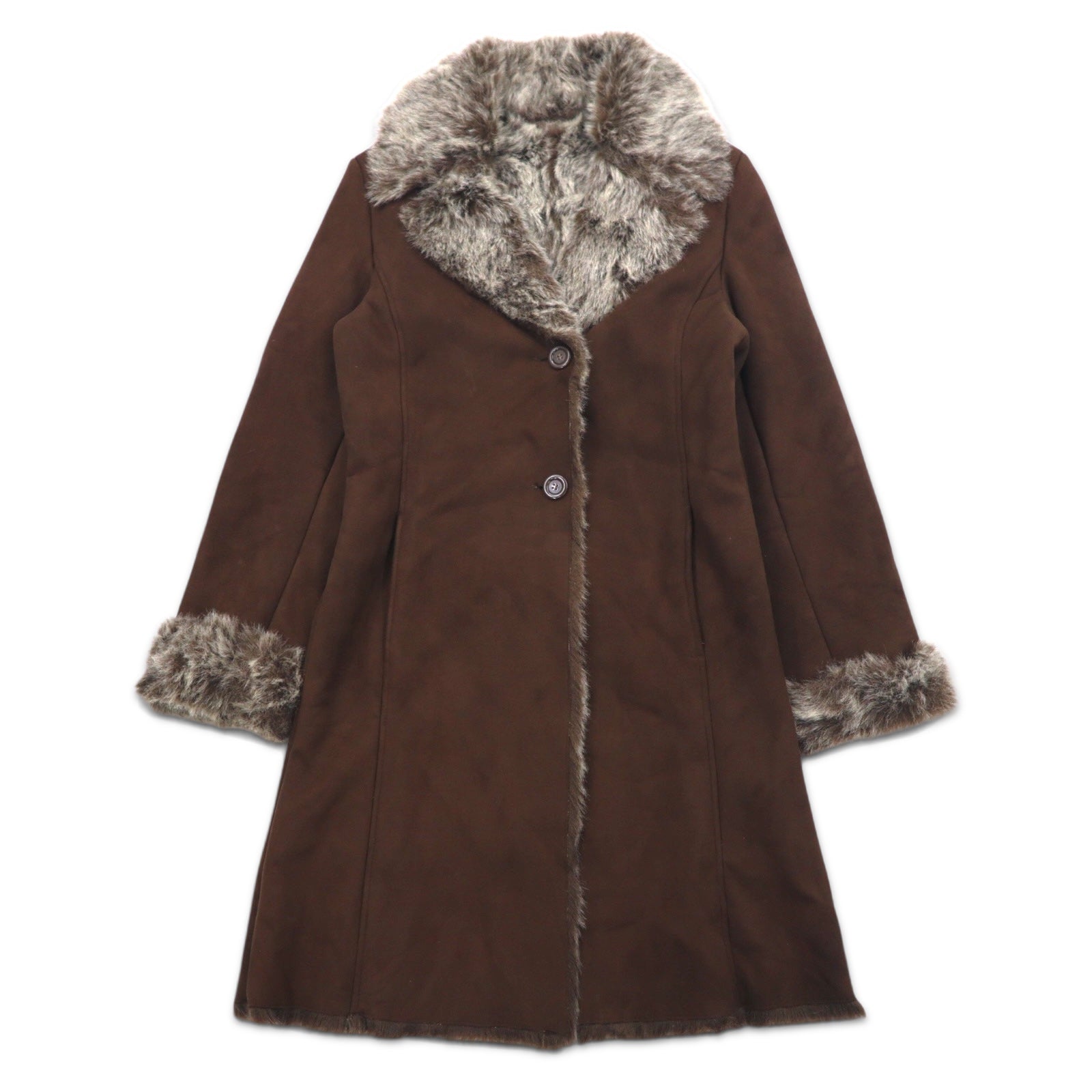 90s Vintage Faux Shearling Coat MARVIN RICHARDS Cappotto montone M Marrone Poliestere Finta Pelliccia Ecologica