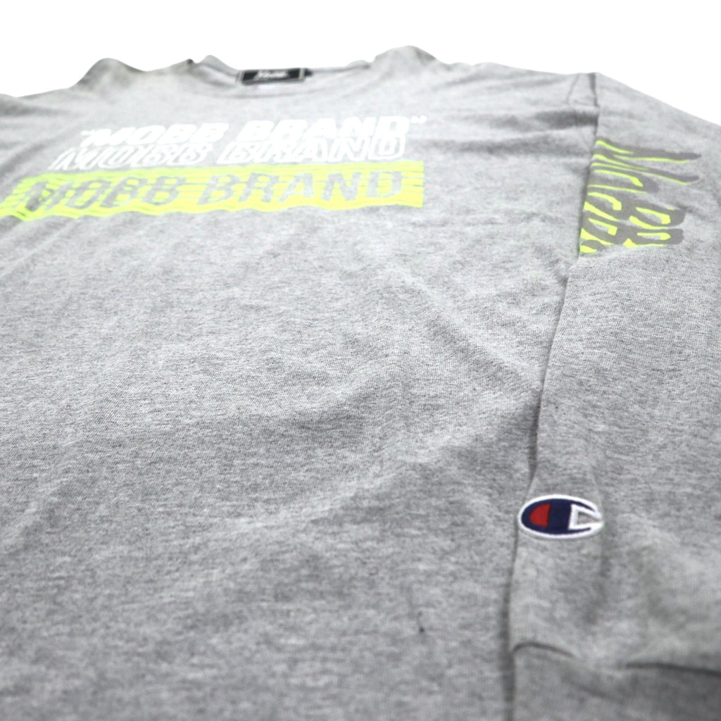 MOBB. × Champion ロングスリーブ Tシャツ ロンT XL グレー 袖プリント エルサルバドル製