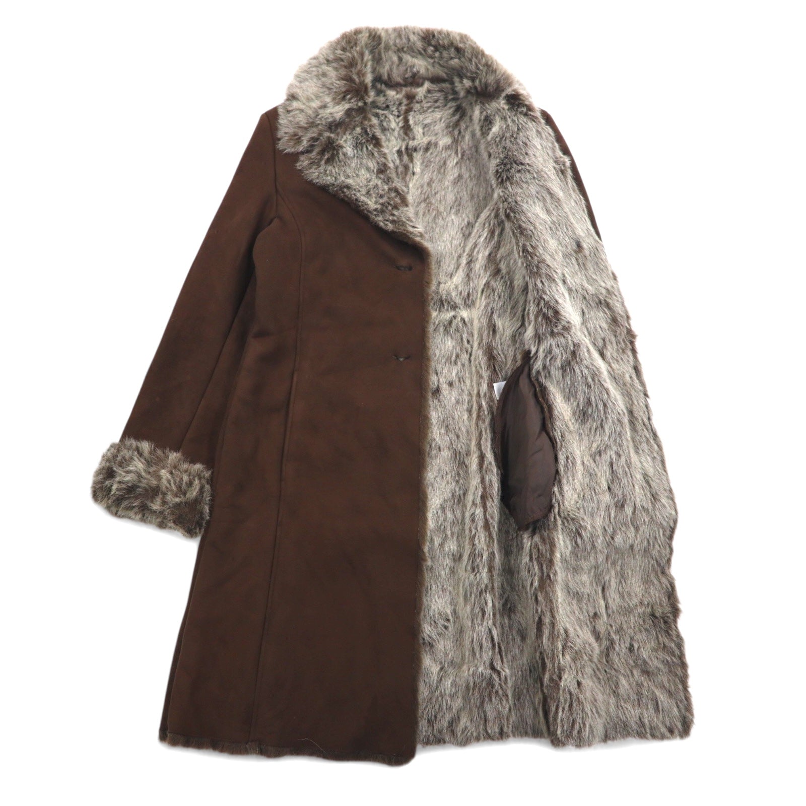 90s Vintage Faux Shearling Coat MARVIN RICHARDS Cappotto montone M Marrone Poliestere Finta Pelliccia Ecologica