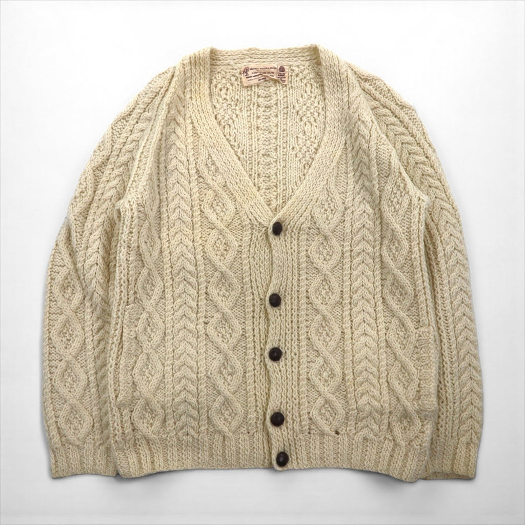 80s Ireland Vintage Fisherman Knit フィッシャーマン アラン ニット カーディガン M  ローゲージ くるみボタン Blarney Woollen Mills アイルランド製