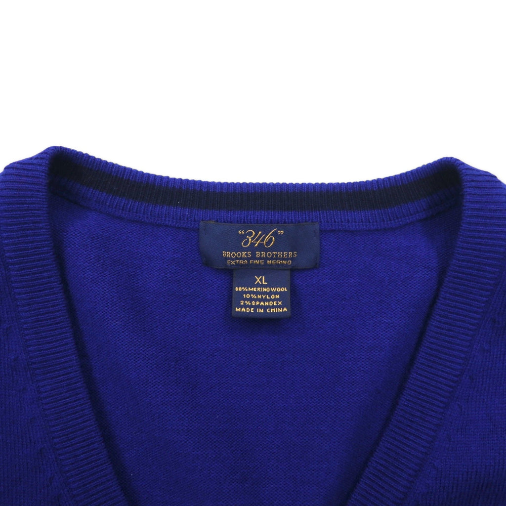 346 BROOKS BROTHERS Maglione in lana merino scollo a V XL Blu Lana Logo ricamato EXTRA FINE MERINO WOOL