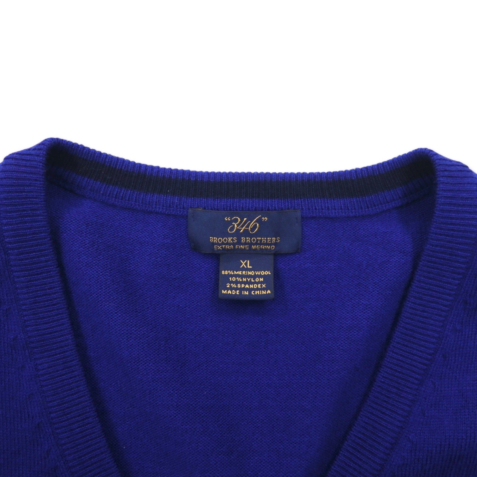 346 BROOKS BROTHERS Maglione in lana merino scollo a V XL Blu Lana Logo ricamato EXTRA FINE MERINO WOOL