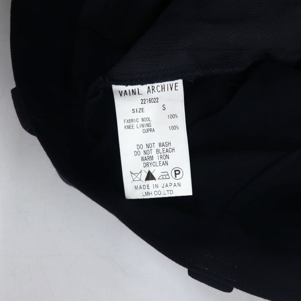 VAINL ARCHIVE Pantaloni a gamba larga con pinces, taglia S, blu navy, in lana, modello 2216022, Made in Japan