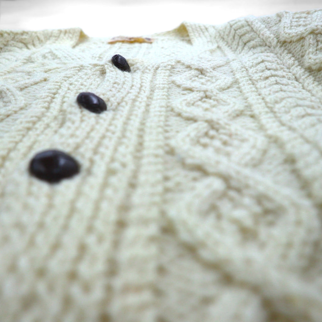 80s Ireland Vintage Fisherman Knit フィッシャーマン アラン ニット カーディガン M  ローゲージ くるみボタン Blarney Woollen Mills アイルランド製