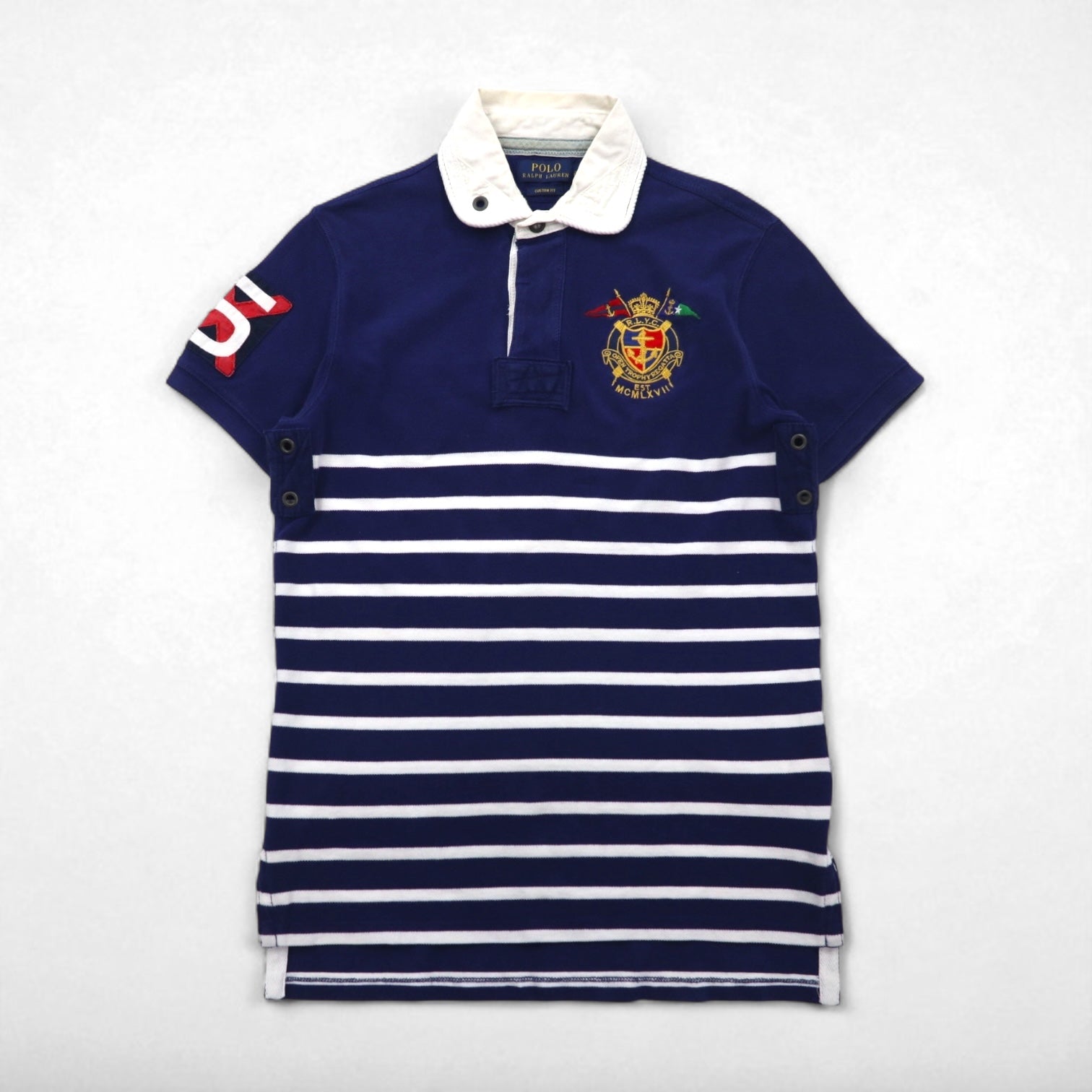 POLO RALPH LAUREN Polo a righe S blu navy a coste con logo ricamato RLYC