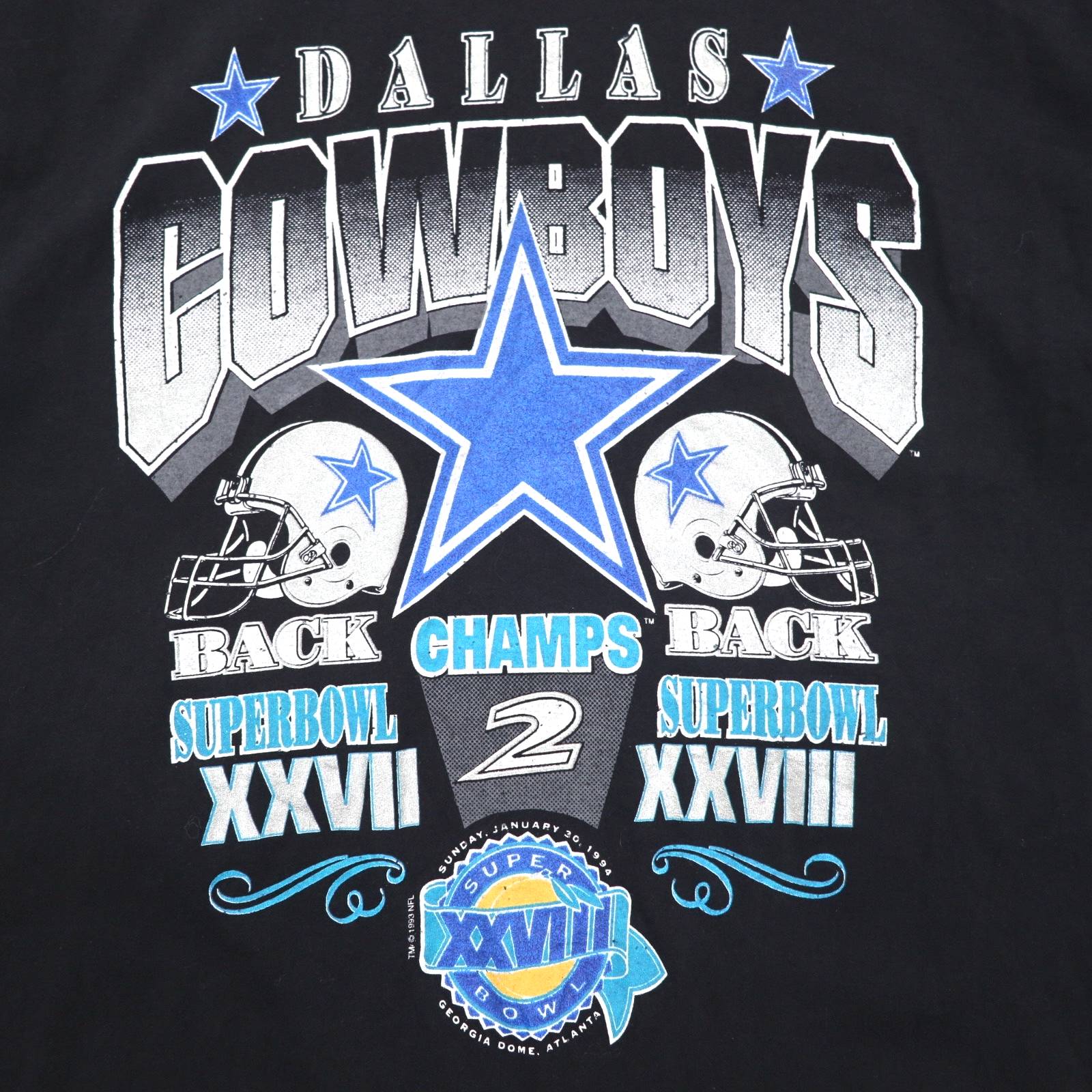 Vintage anni '90, T-shirt Made in USA, marca Anvil, anni '90, Made in USA, con stampa NFL, taglia XL, colore nero, DALLAS COWBOYS