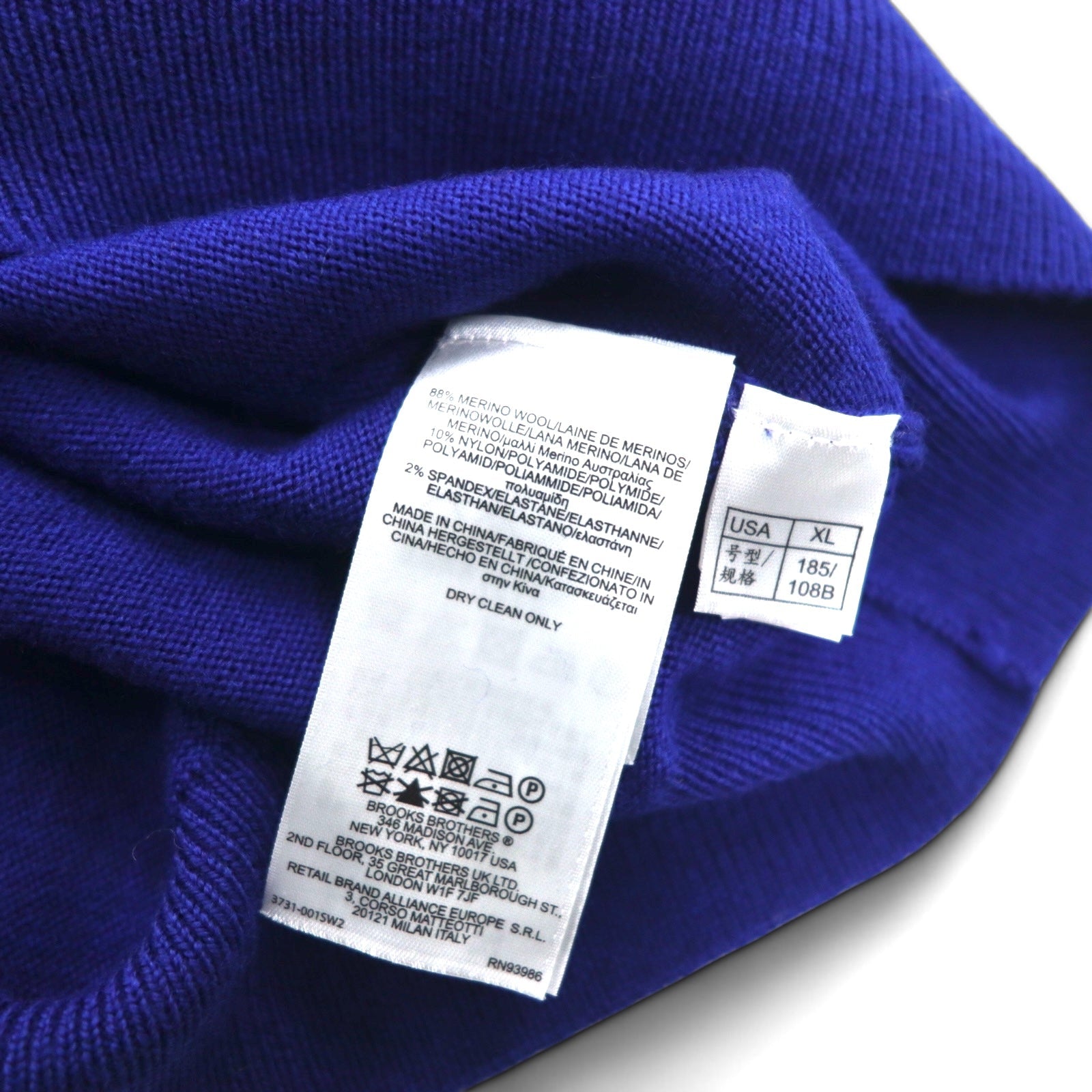 346 BROOKS BROTHERS Maglione in lana merino scollo a V XL Blu Lana Logo ricamato EXTRA FINE MERINO WOOL