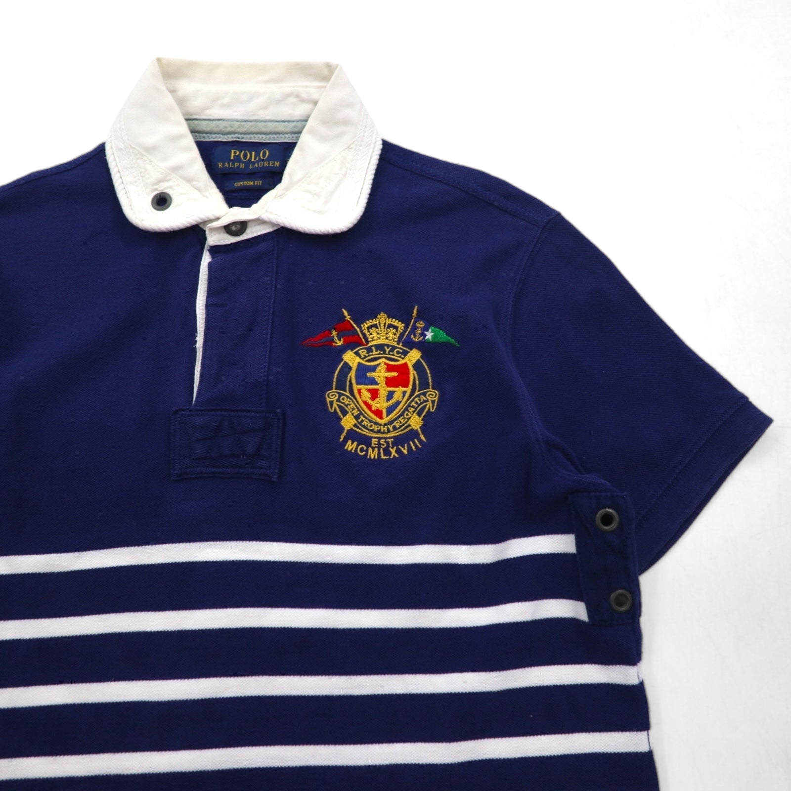 POLO RALPH LAUREN Polo a righe S blu navy a coste con logo ricamato RLYC
