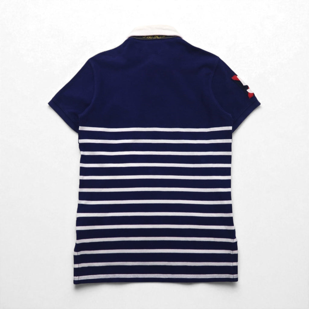 POLO RALPH LAUREN ボーダー ポロシャツ S ネイビー ボーダー 鹿の子 エンブレムロゴ刺繍 RLYC
