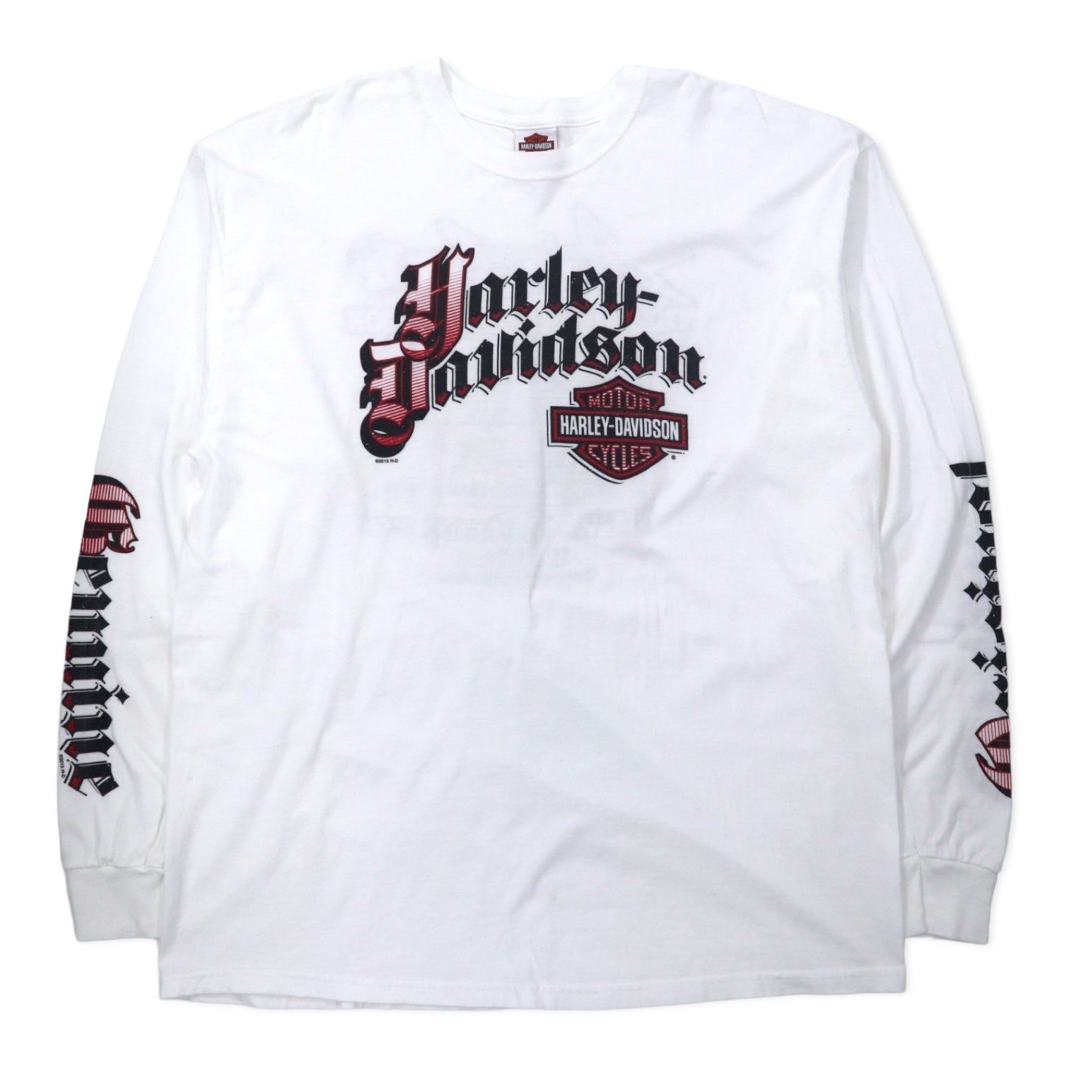 HARLEY DAVIDSON T-shirt a maniche lunghe con stampa logo, manica lunga, XXL, bianco, cotone, stampa fronte/retro, logo sulle maniche, DFW Metroplex Bedford, taglia grande, Made in Mexico