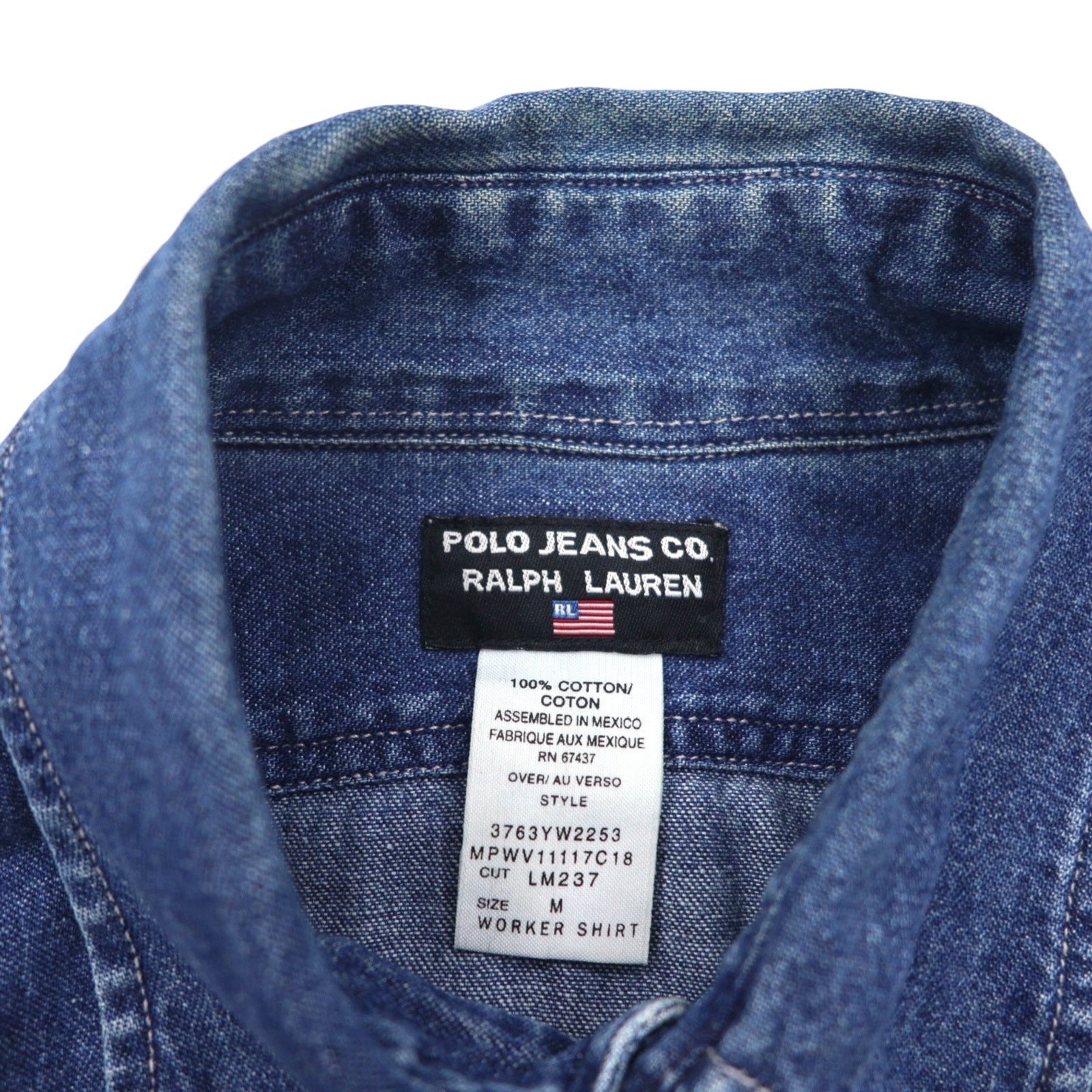 Polo Jeans Co Ralph Lauren 90年代 デニム ワーク シャツ M インディゴ WOKER SHIRT ダブルポケット LM237