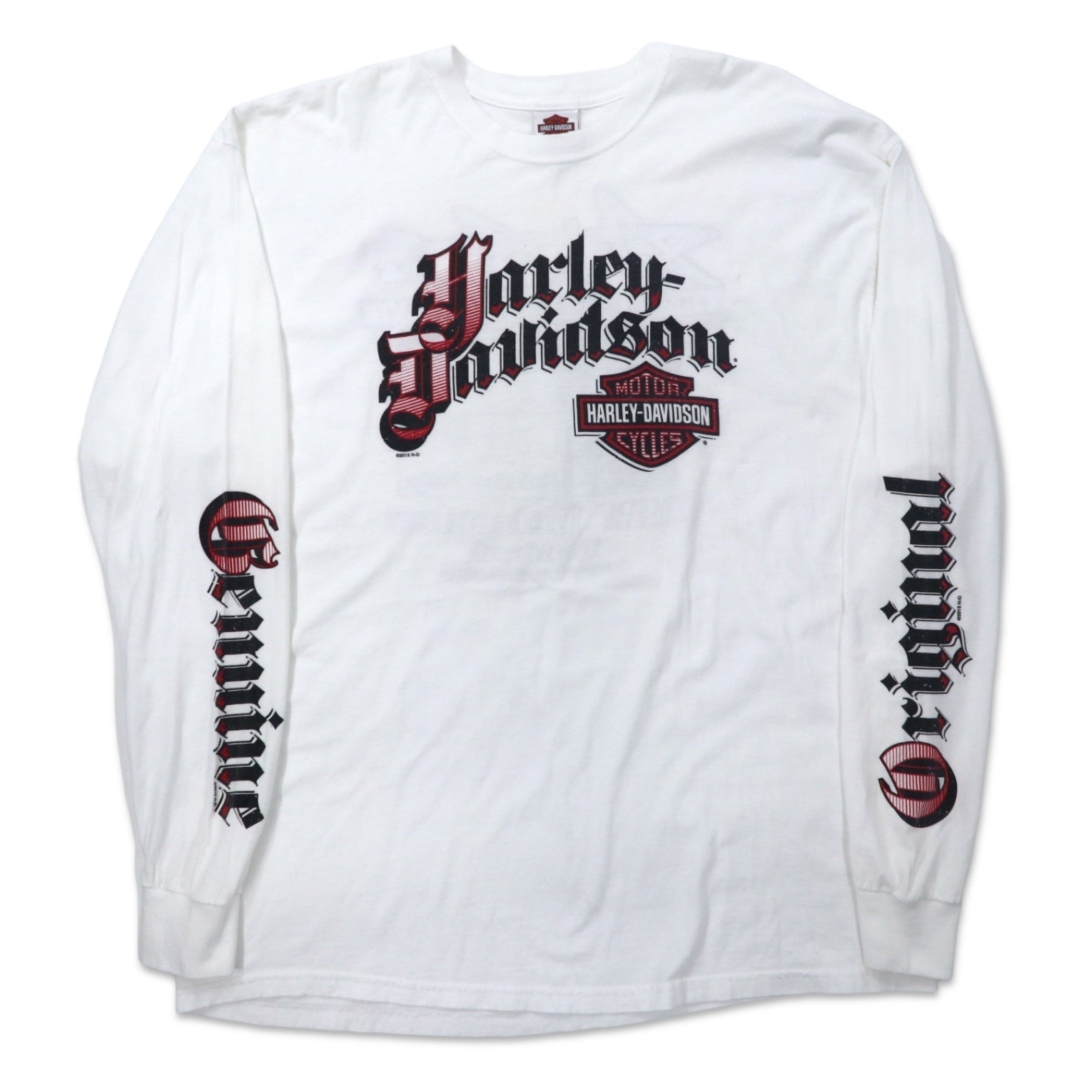 HARLEY DAVIDSON T-shirt a maniche lunghe con stampa logo, manica lunga, XXL, bianco, cotone, stampa fronte/retro, logo sulle maniche, DFW Metroplex Bedford, taglia grande, Made in Mexico