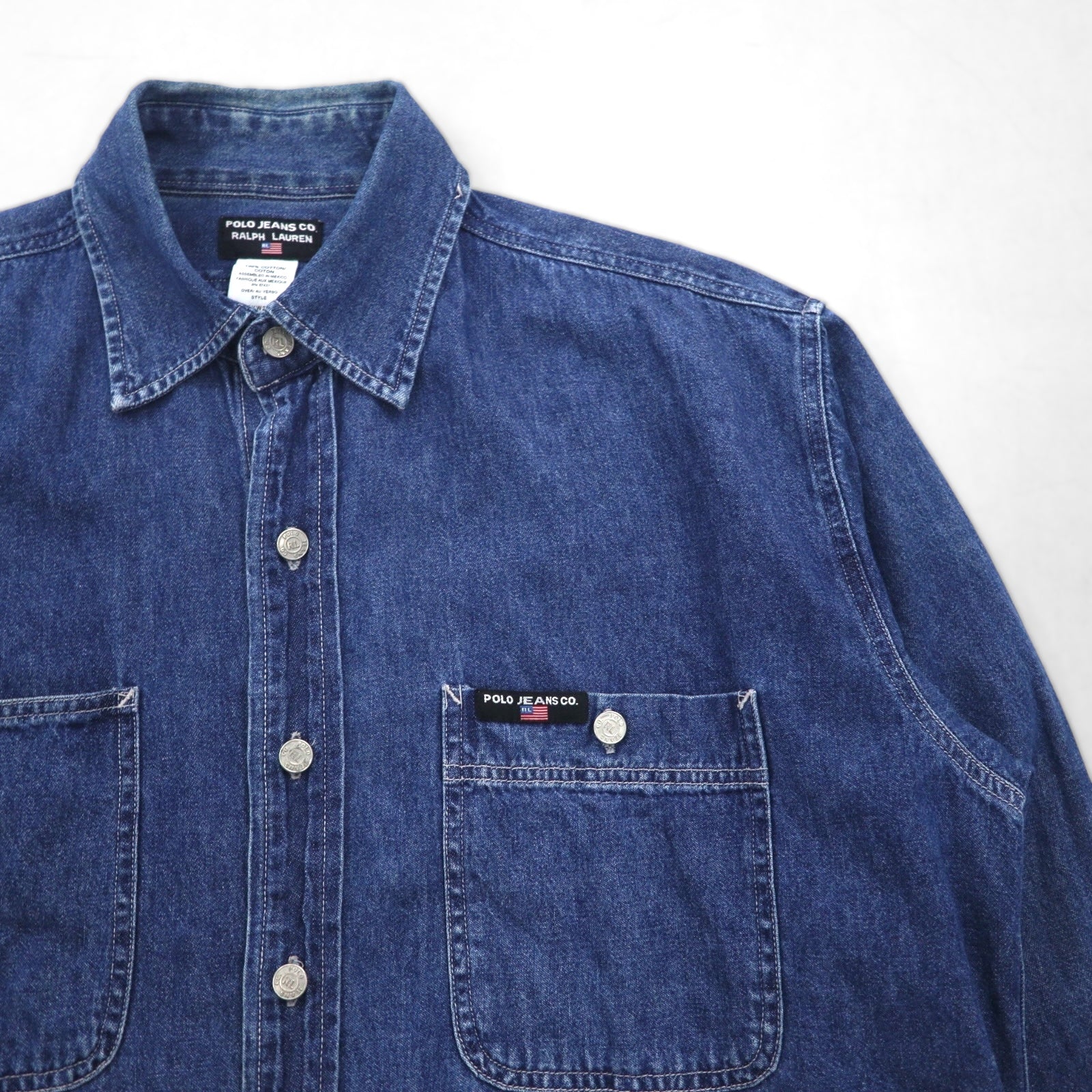 Polo Jeans Co Ralph Lauren 90年代 デニム ワーク シャツ M インディゴ WOKER SHIRT ダブルポケット LM237