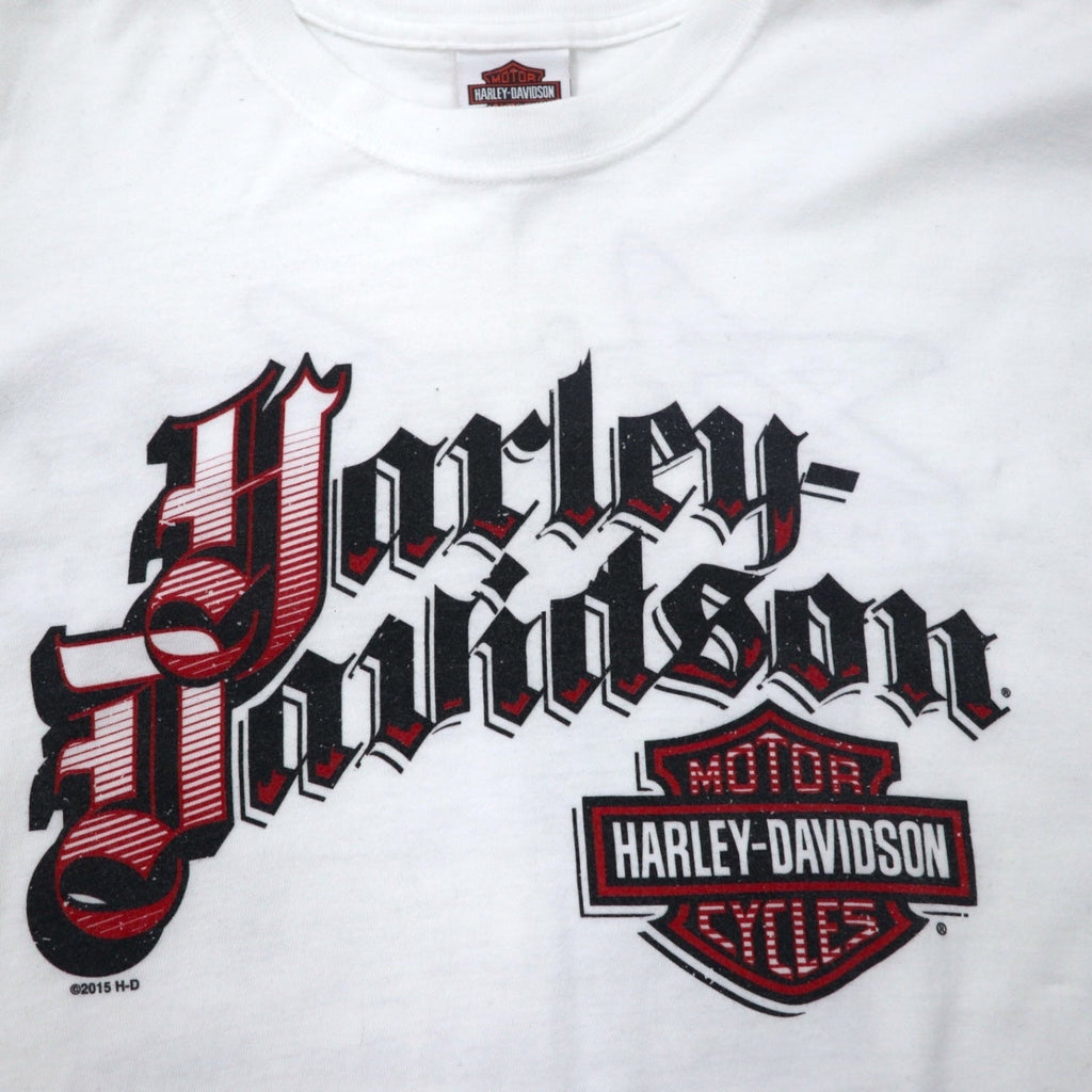 HARLEY DAVIDSON T-shirt a maniche lunghe con stampa logo, manica lunga, XXL, bianco, cotone, stampa fronte/retro, logo sulle maniche, DFW Metroplex Bedford, taglia grande, Made in Mexico